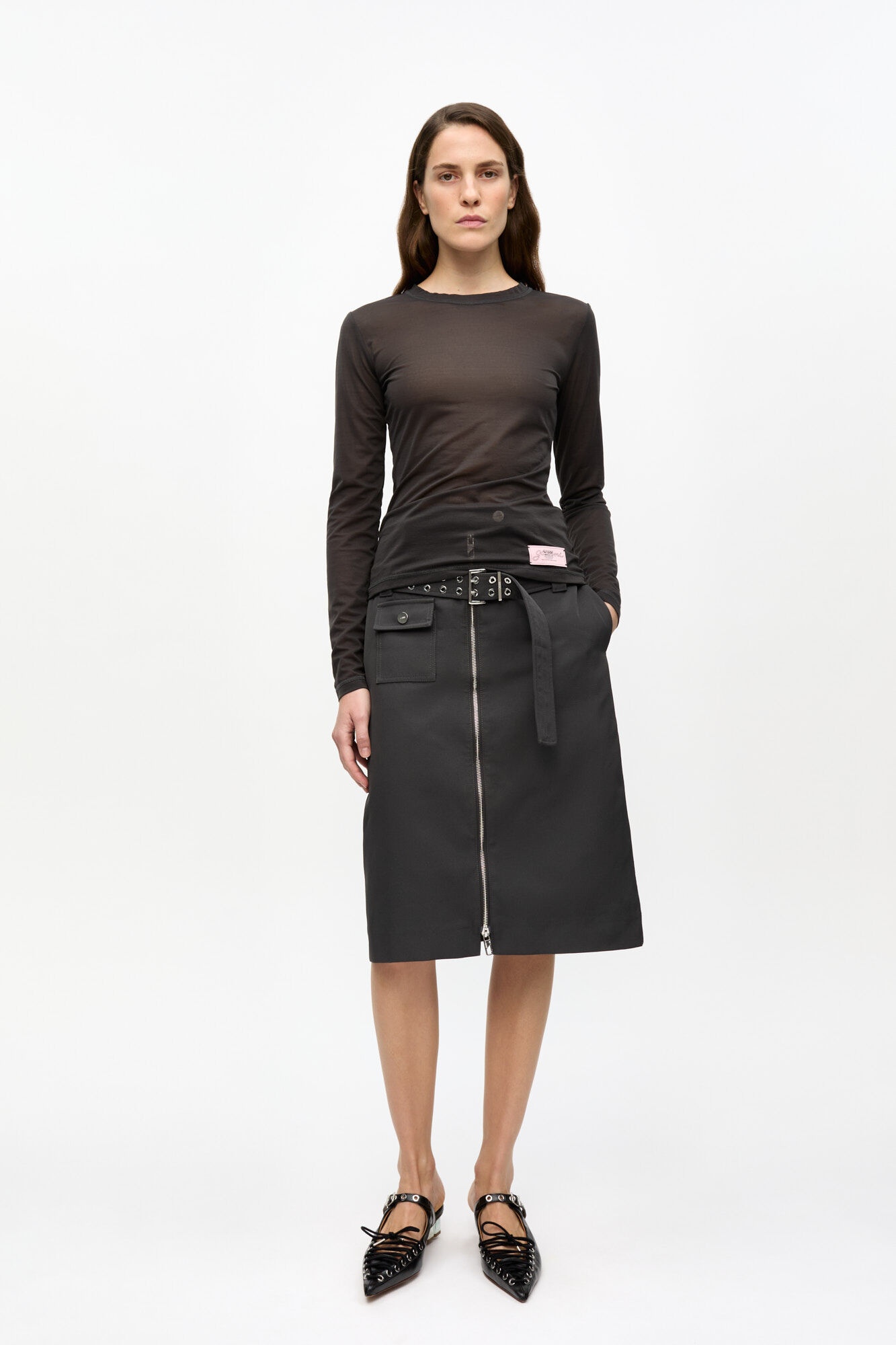 BLACK HEAVY TWILL MIDI SKIRT - 2