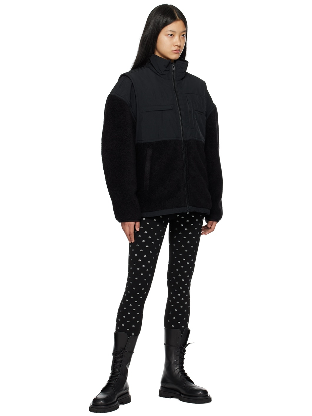 Alexander Wang Hotfix Logo Legging In Crystal Nylon In Black