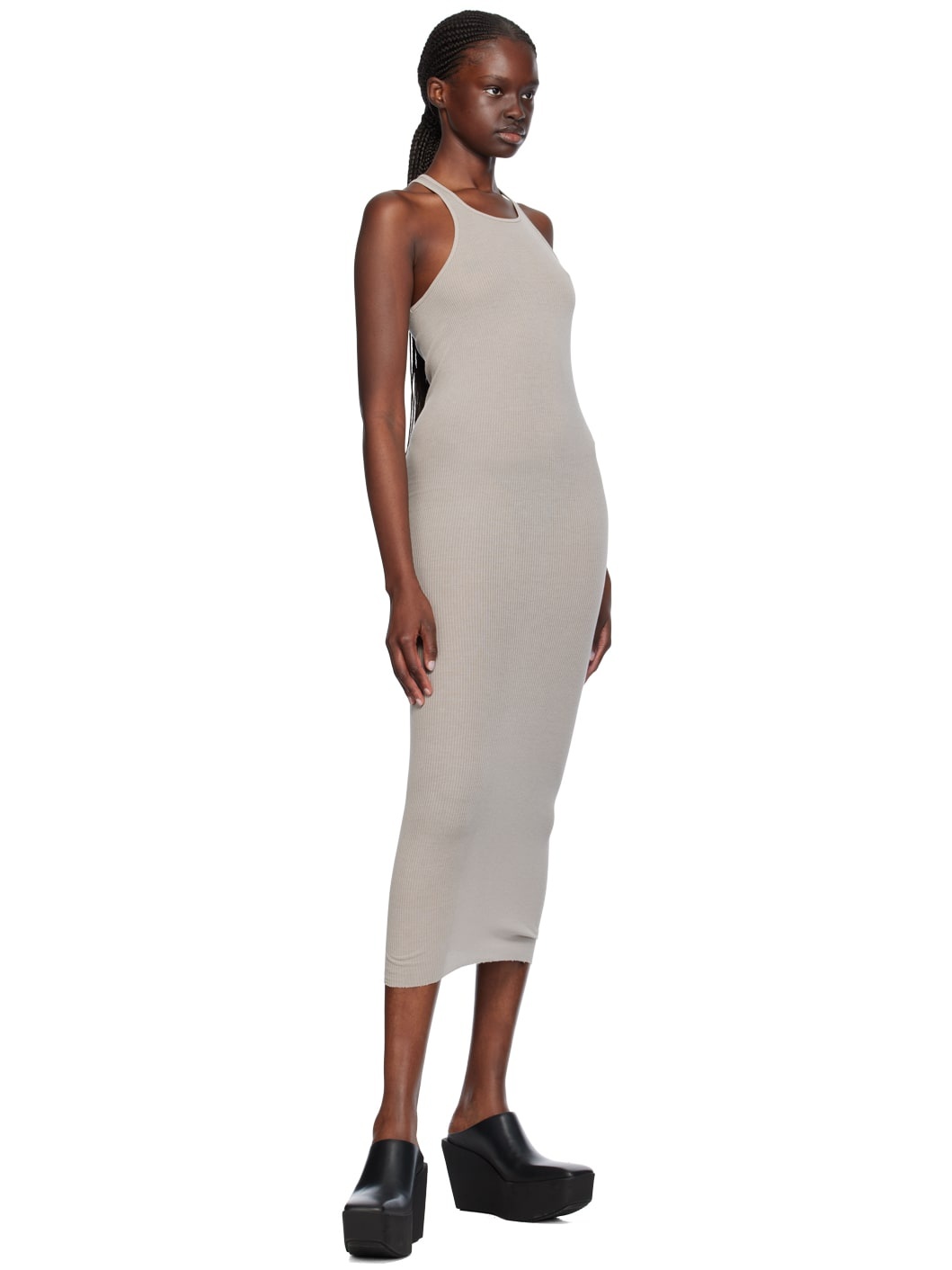 Taupe Round Neck Midi Dress - 4