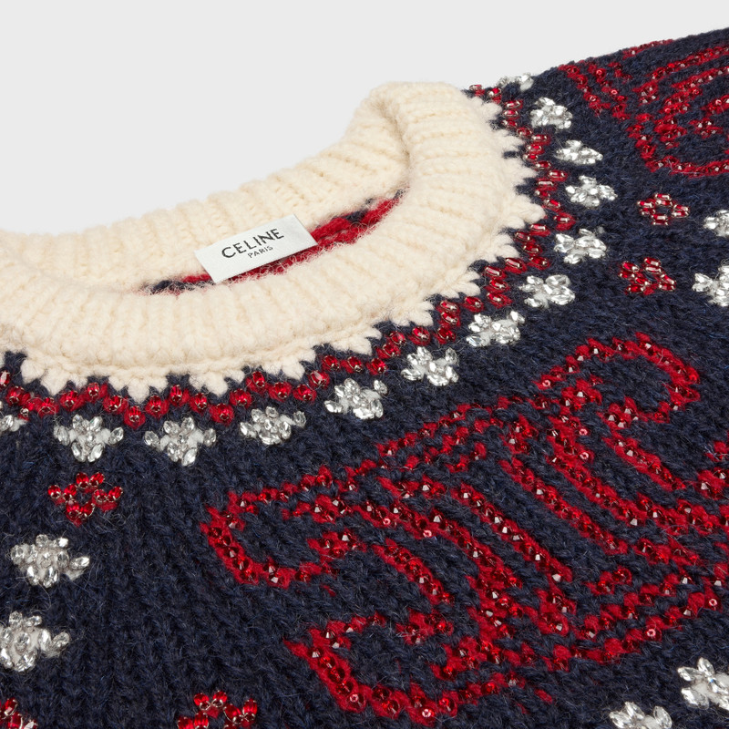 embroidered crew neck sweater in fair isle wool 3
