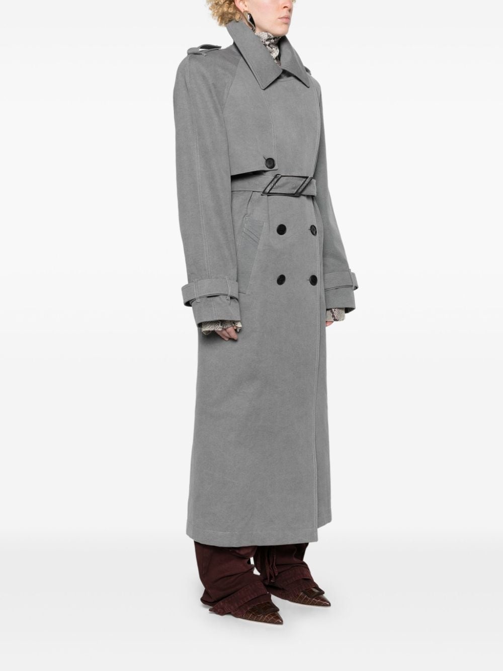 shoulder-pads canvas trench coat - 3