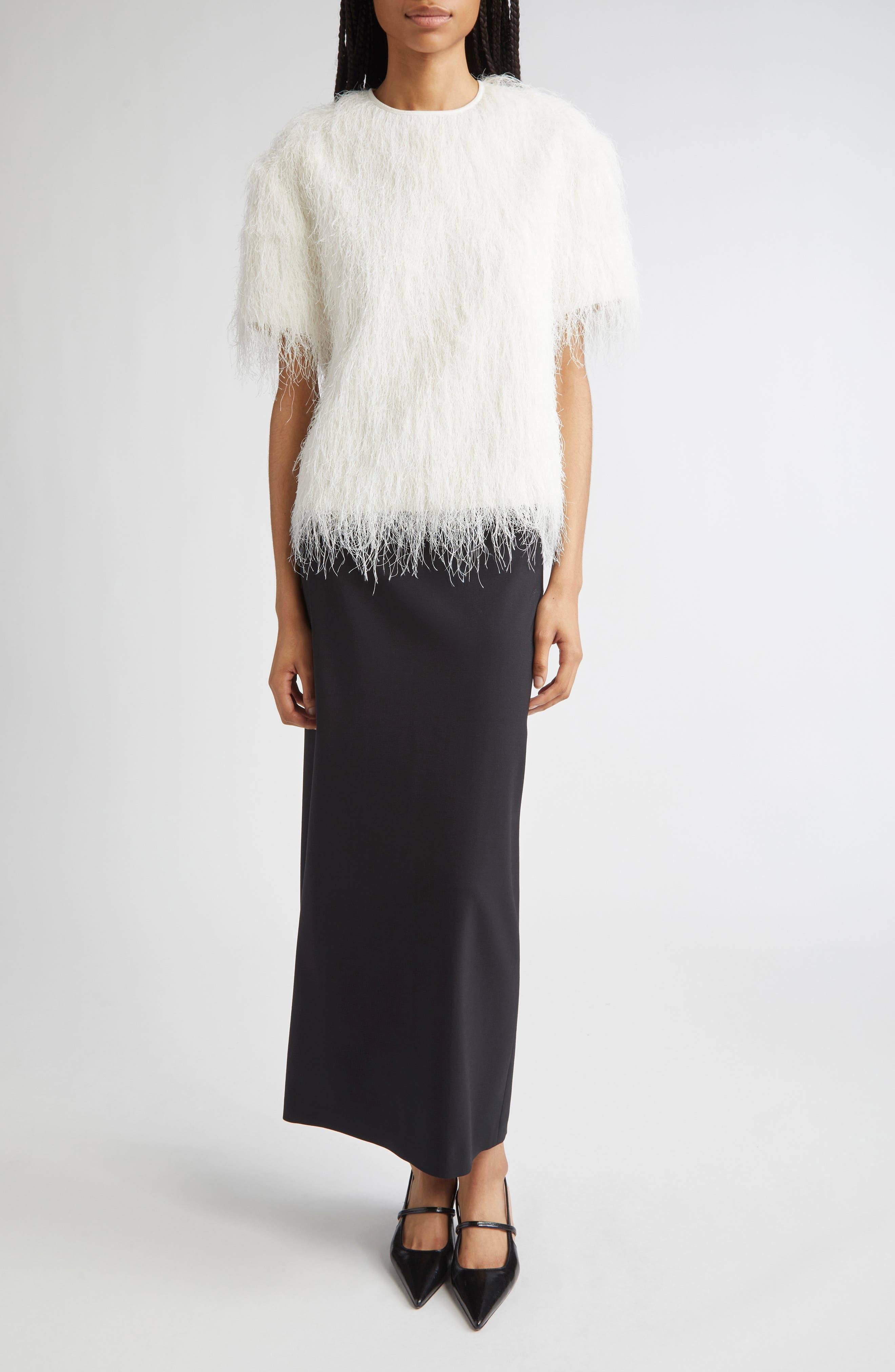 LOULOU DE SAISON Zaro Short Sleeve Fringe Top in White at Nordstrom - 2