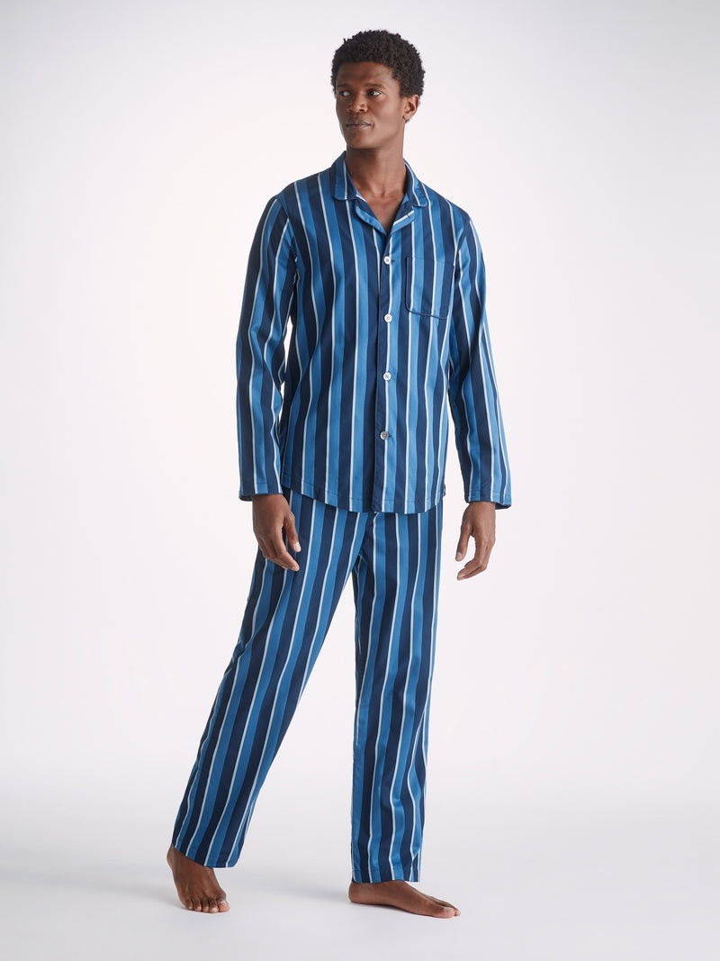 Derek Rose Men's Modern Fit Pyjamas Royal 22 Cotton Blue outlook