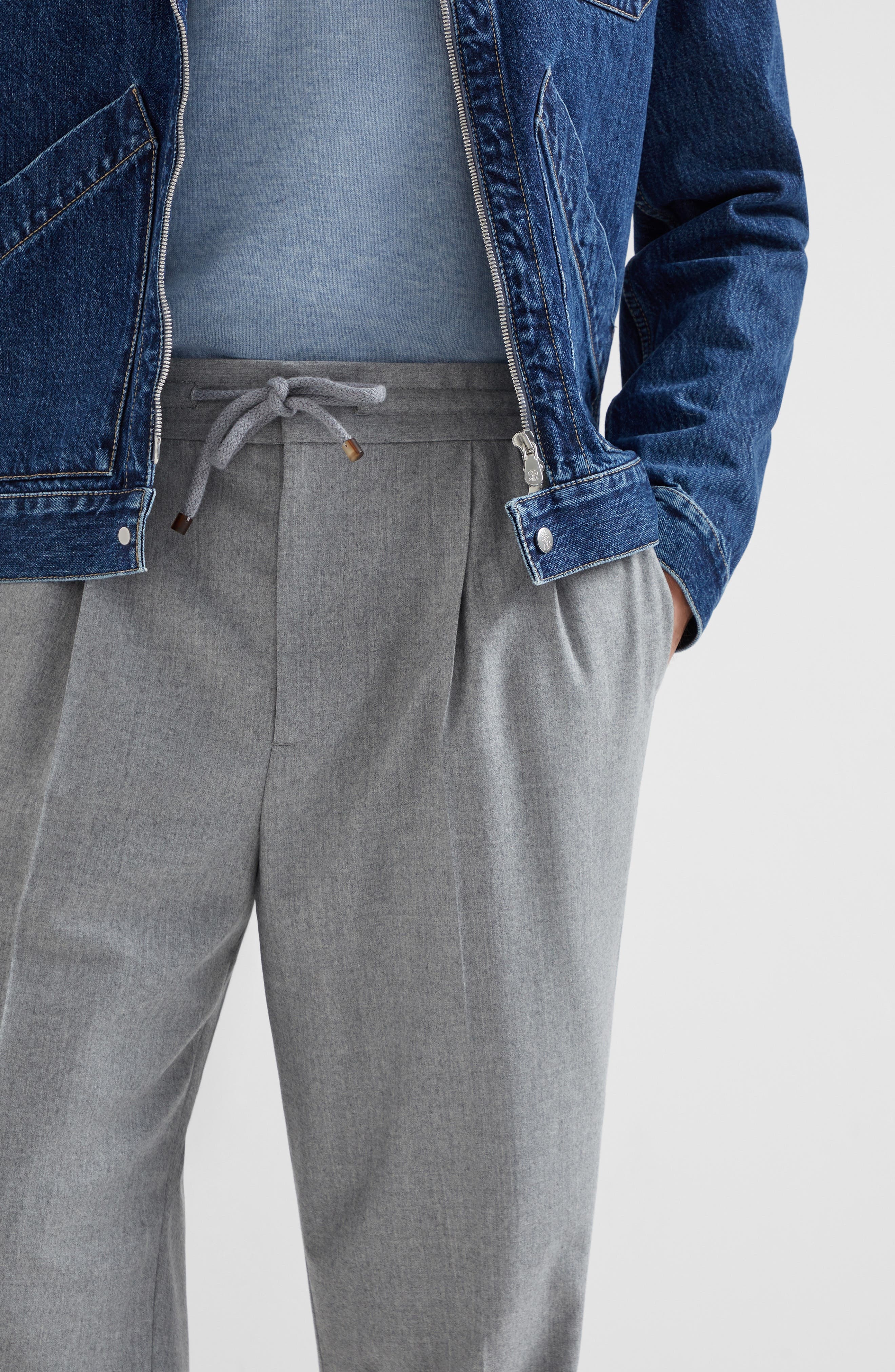 Brunello Cucinelli Virgin wool flannel trousers in Pearl Grey at Nordstrom - 4