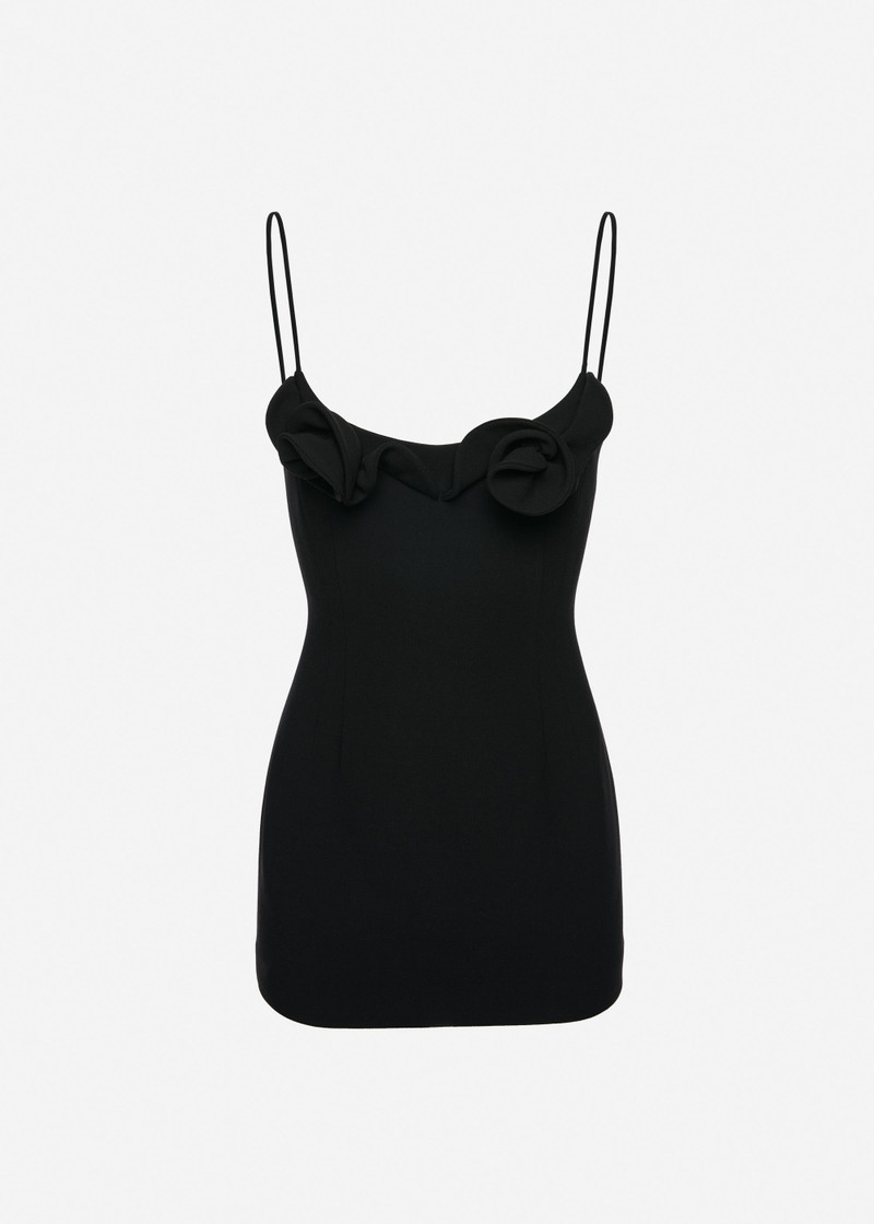 Wool mini dress with floral neckline in black 1