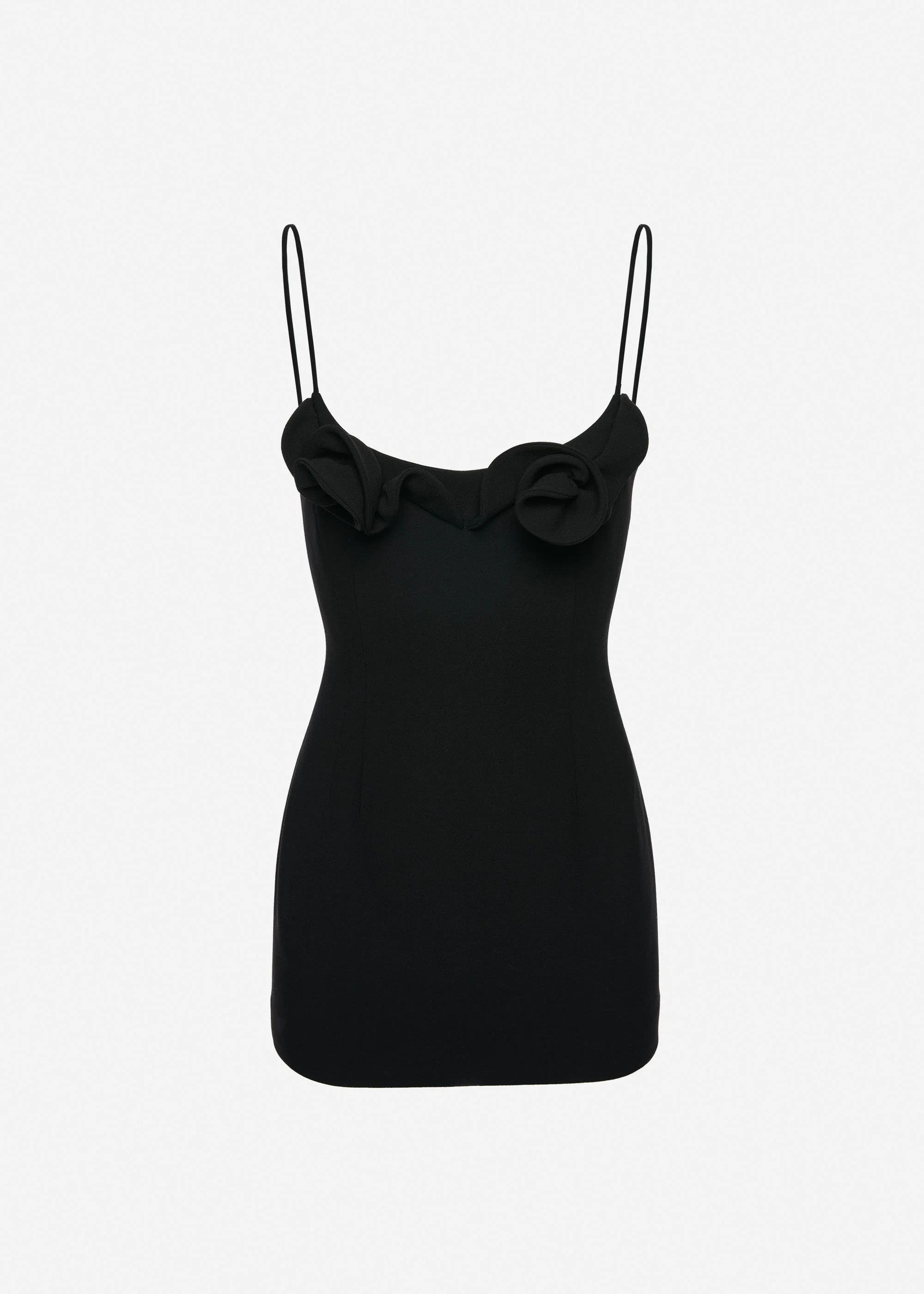 Wool mini dress with floral neckline in black - 1