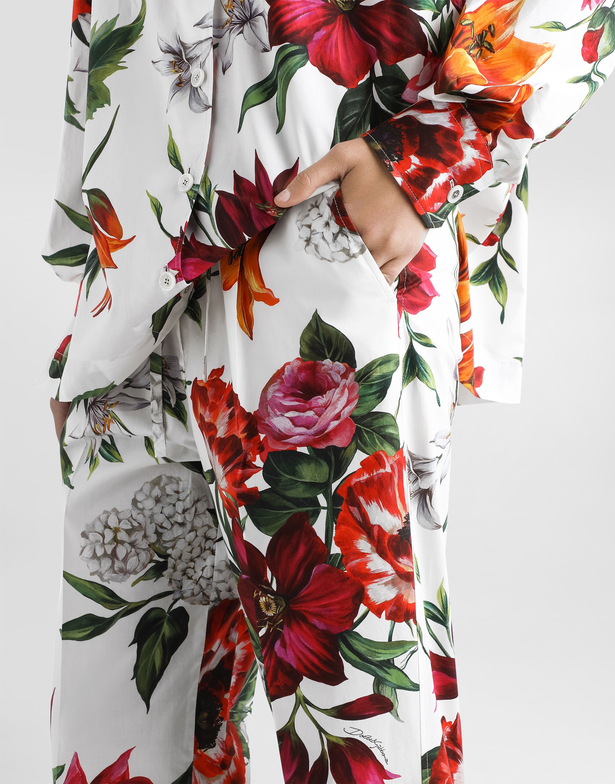 Flower-print poplin trousers - 4