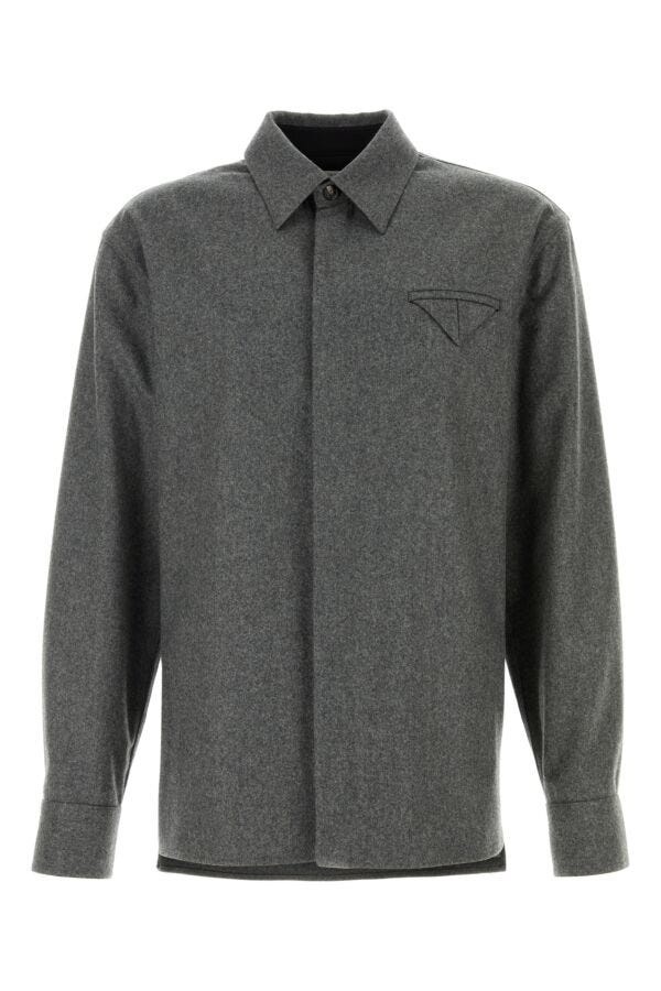 Bottega Veneta Man Grey Flannel Shirt - 1