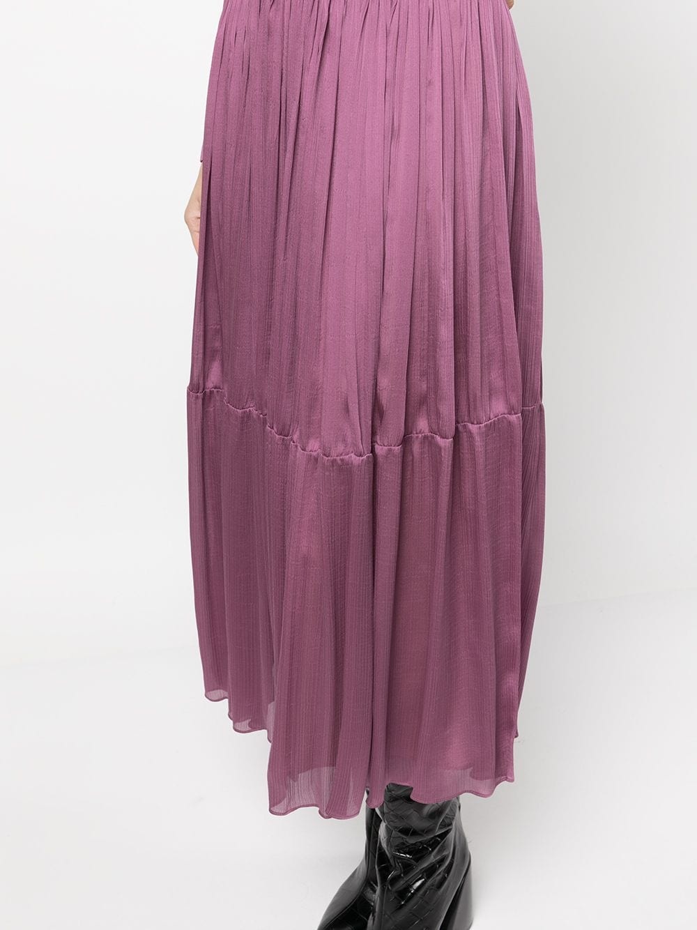 shirred-neck long-sleeved dress - 5