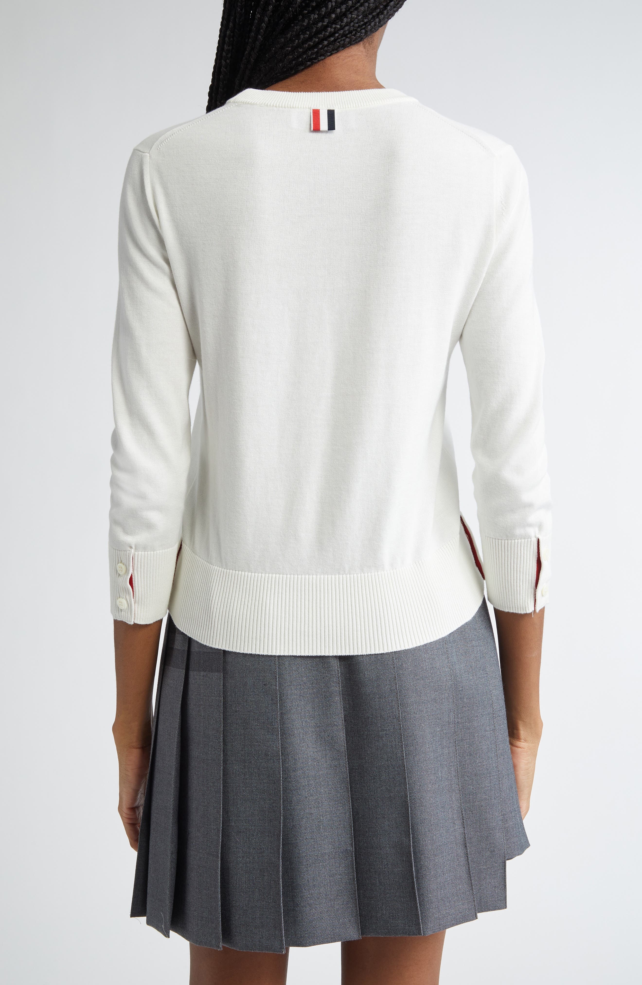 Thom Browne Jersey Stitch Three-Quarter Sleeve Sweater in White at Nordstrom - 3