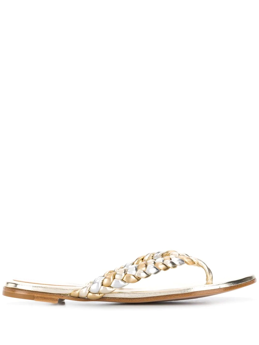 metallic leather plait flip-flops - 1