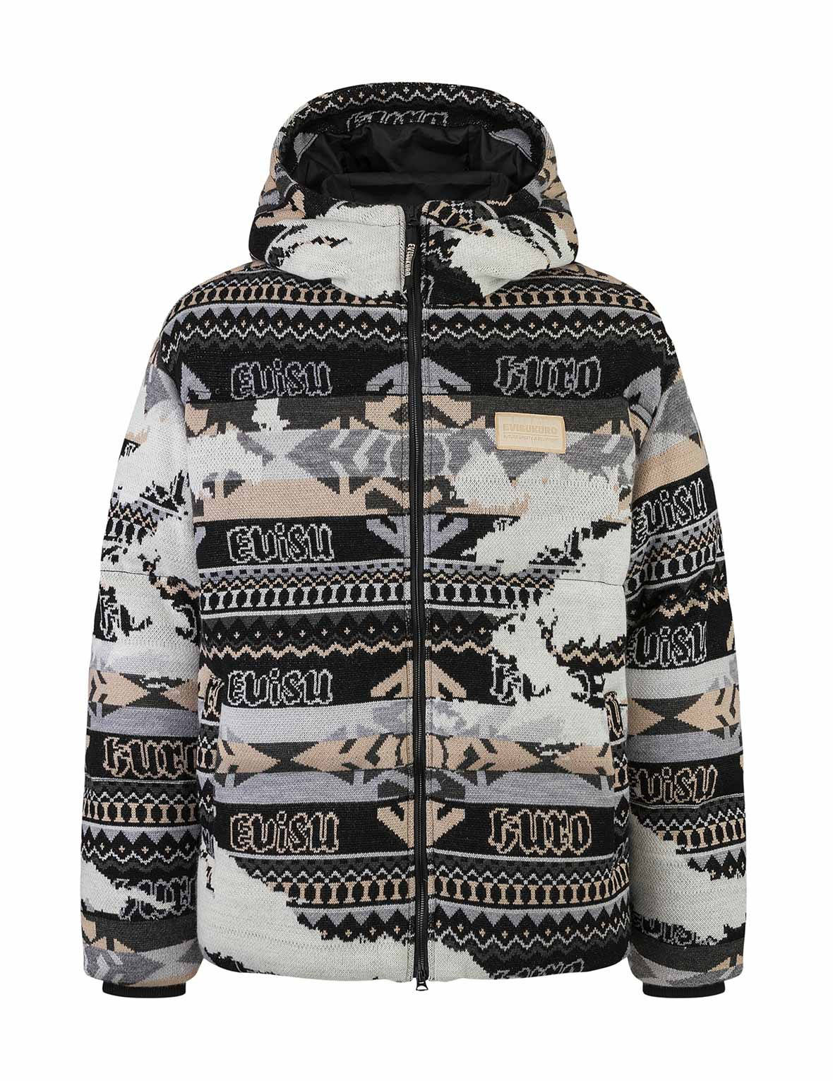 Allover Kamon Intarsia Oversized Down Jacket - 11