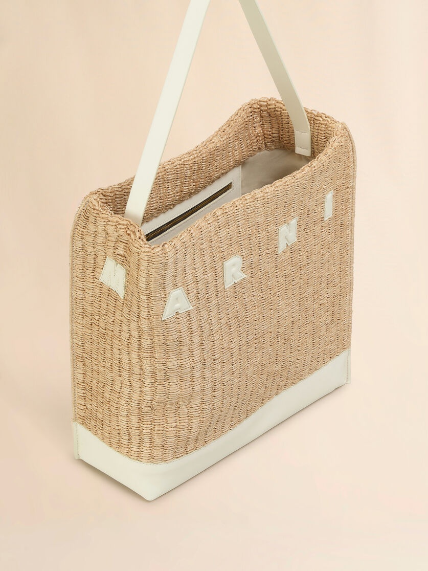 MEDIUM NATURAL WOVEN FABRIC MUSEO HOBO BAG WITH LEATHER PATCHES - 4