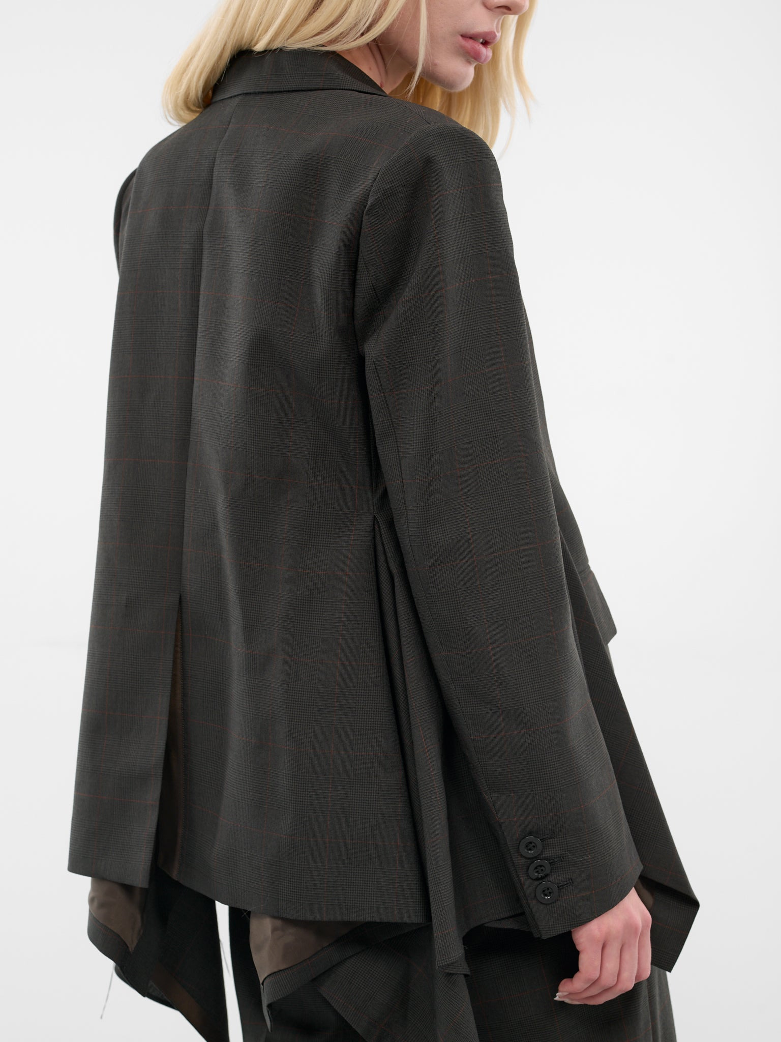 Khaki Glen Check Draped Blazer - 4