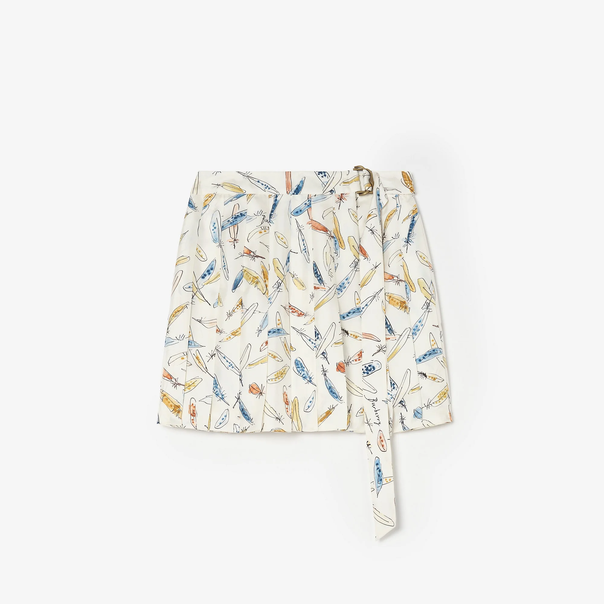 Pleated Feather-print Silk Mini Skirt - 1