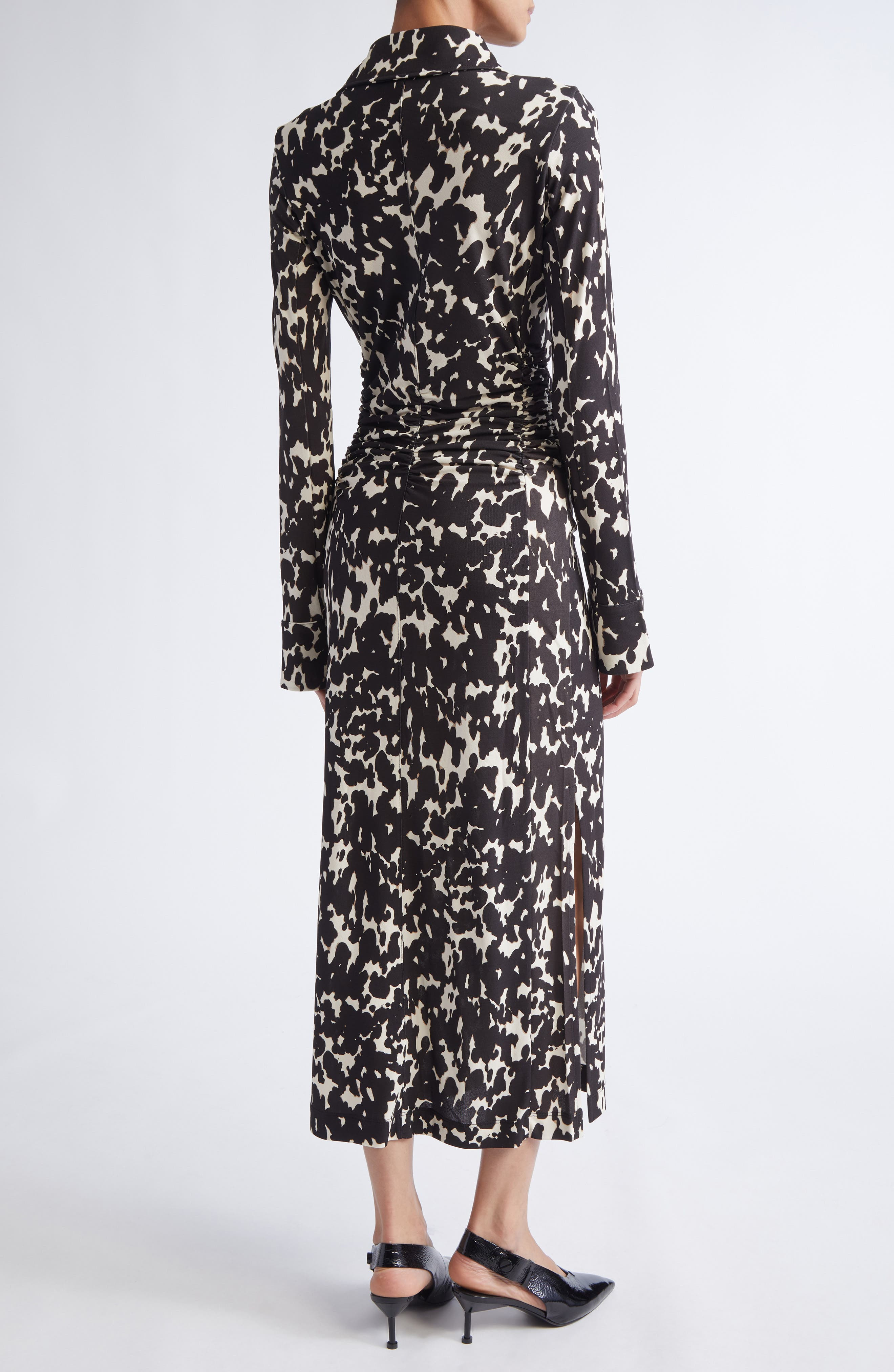 Altuzarra Claudia Print Ruched Long Sleeve Jersey Shirtdress in Tapioca Tortoise at Nordstrom - 2