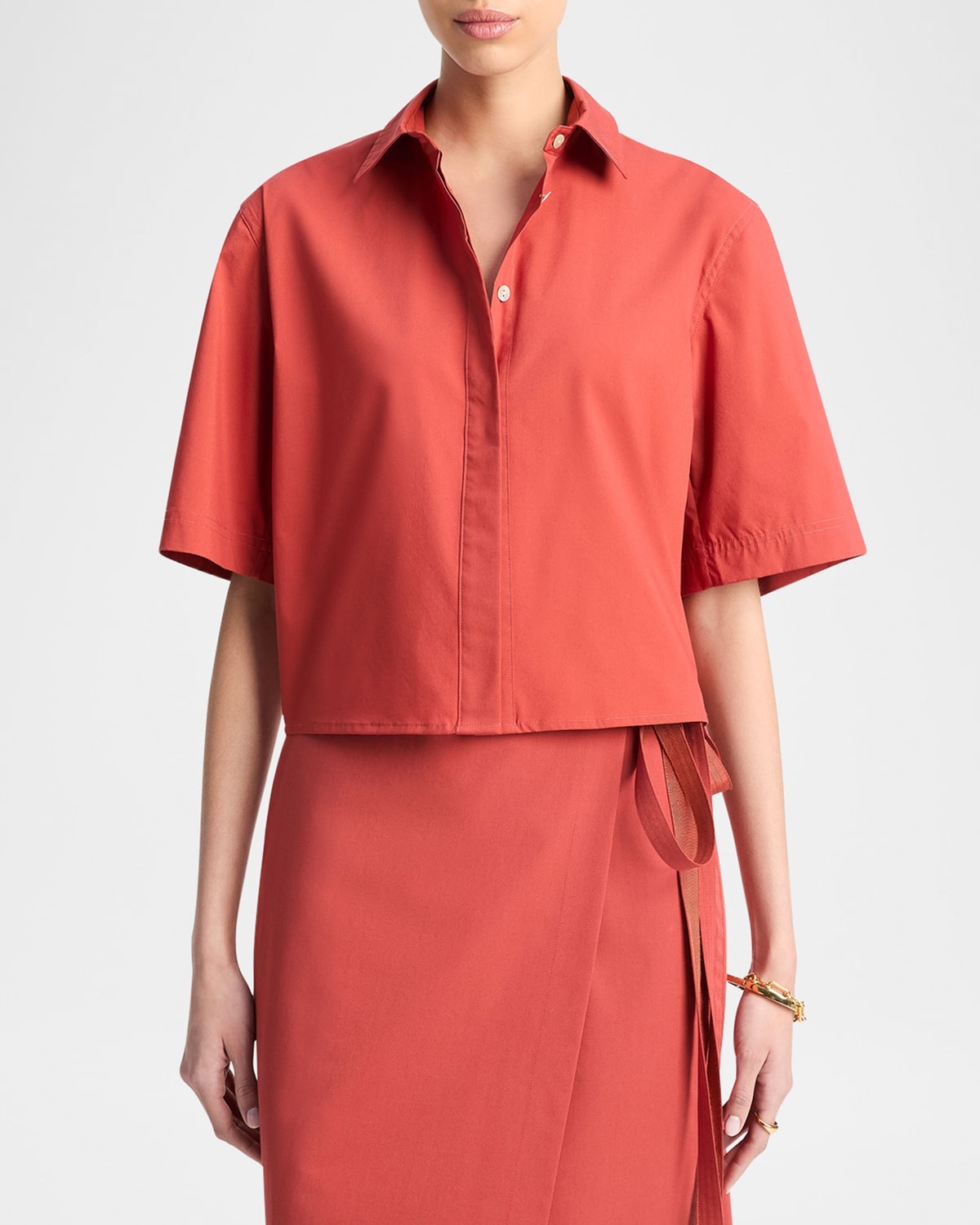 Short-Sleeve Cropped Cotton Shirt - 4