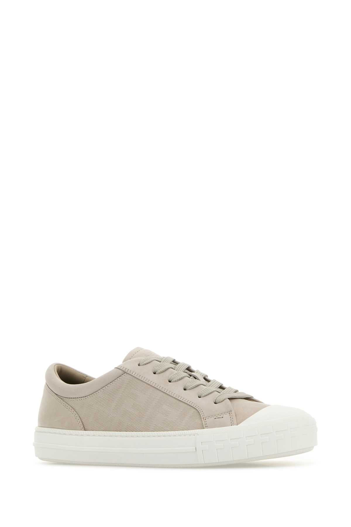 Fendi Men Light Grey Leather Domino Sneakers - 2