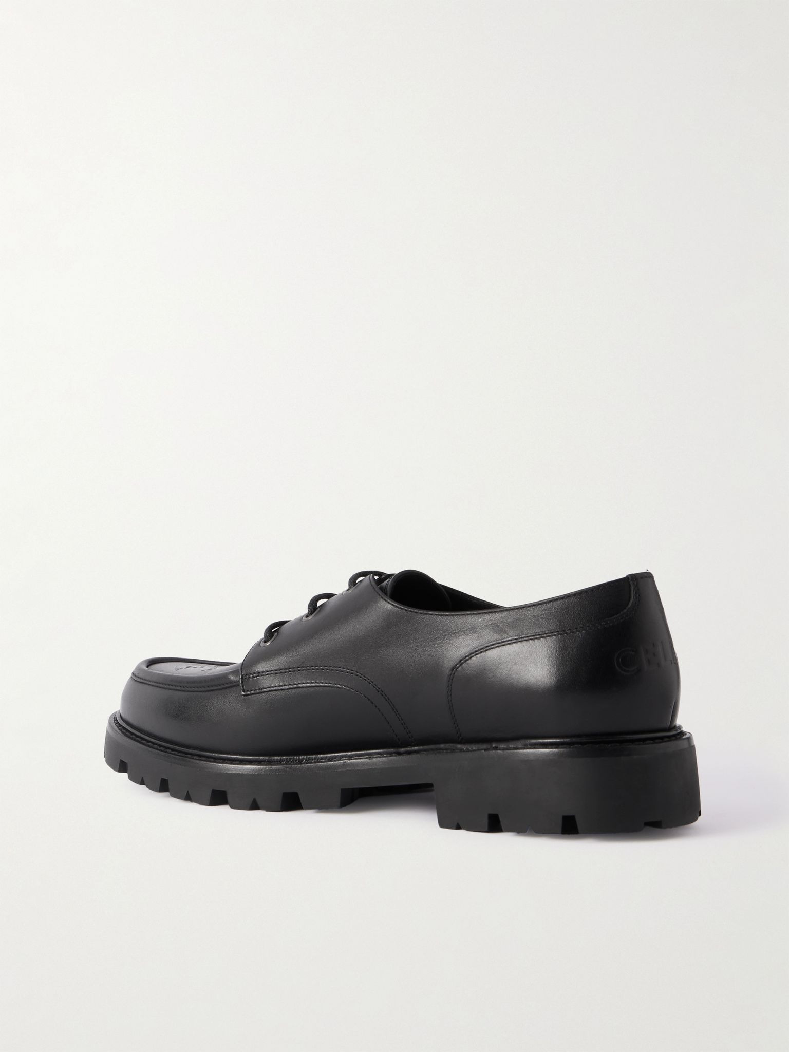 Logo-Perforated Leather Derby Shoes Black - 4