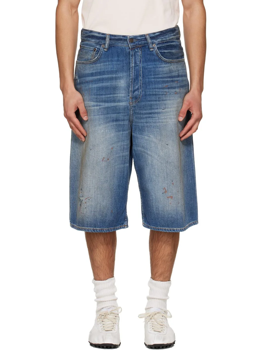 Blue Faded Denim Shorts - 1