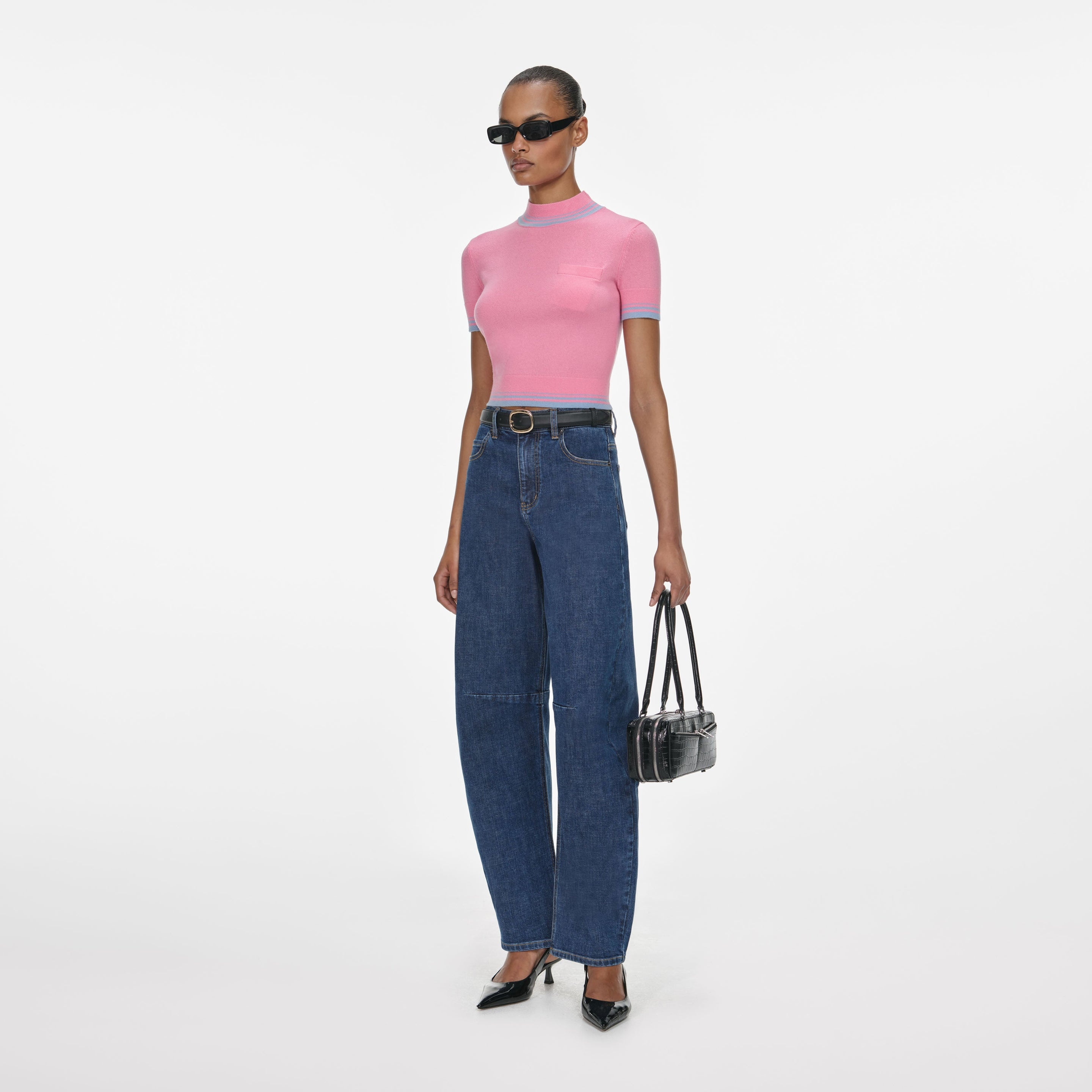 Pink Contrast Stripe Knit Top - 2