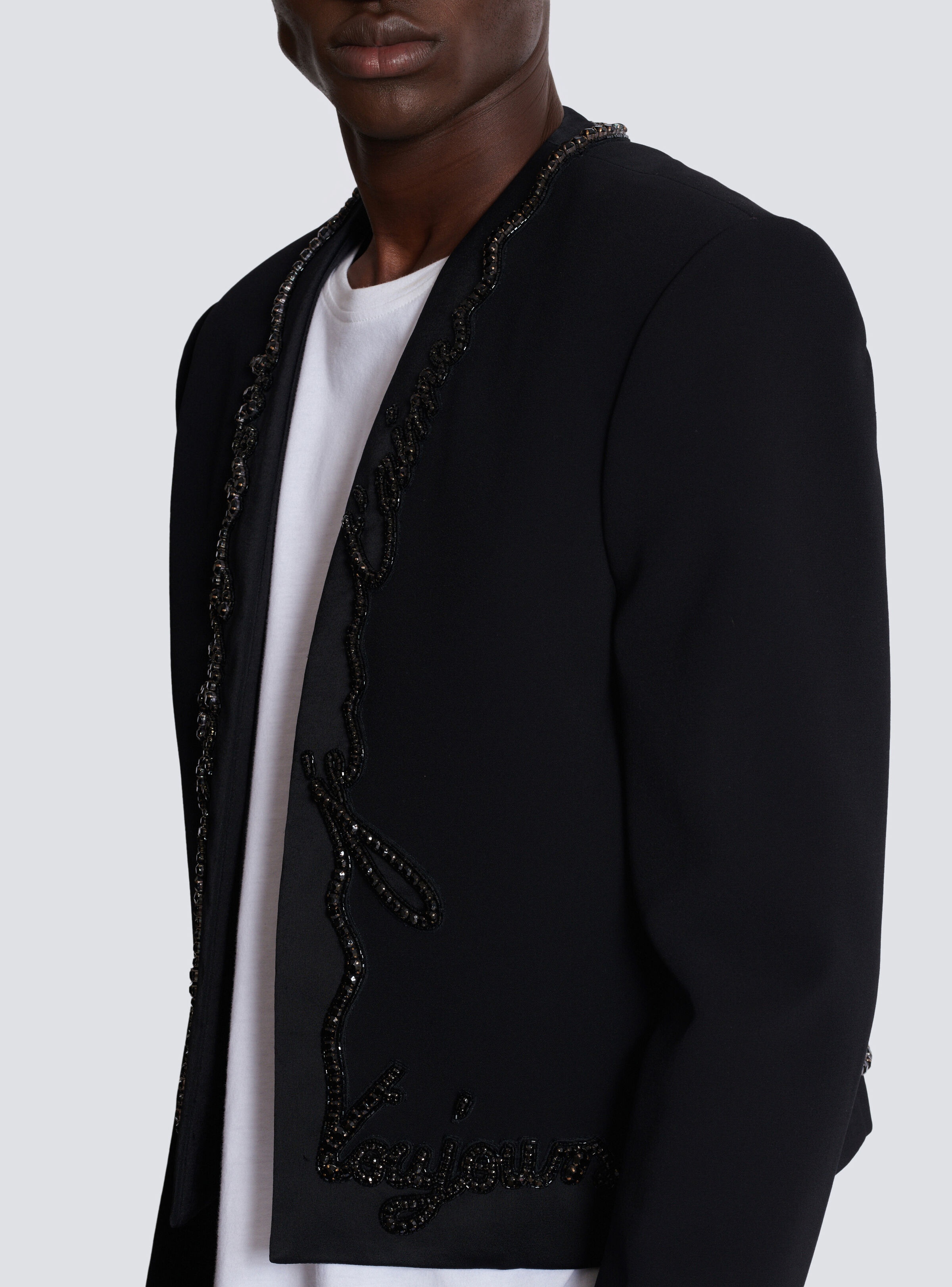 Cropped crepe jacket with "Love Letter" embroidery - 8