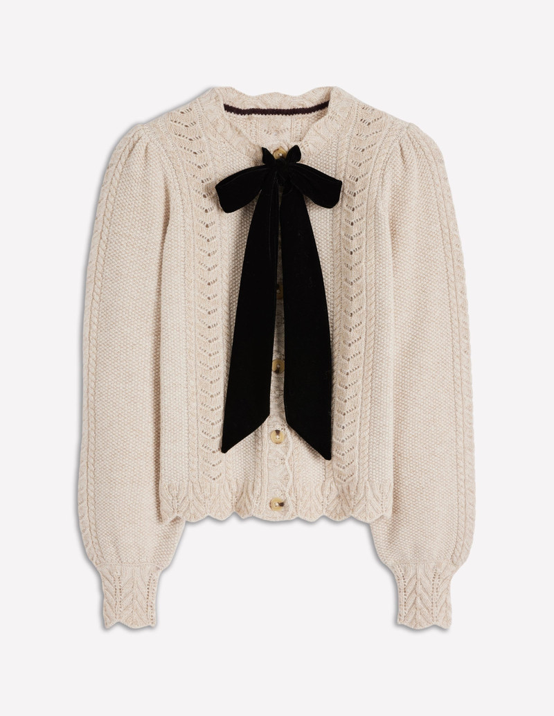 Velvet Bow Cable Cardigan-Gold Sparkle 8