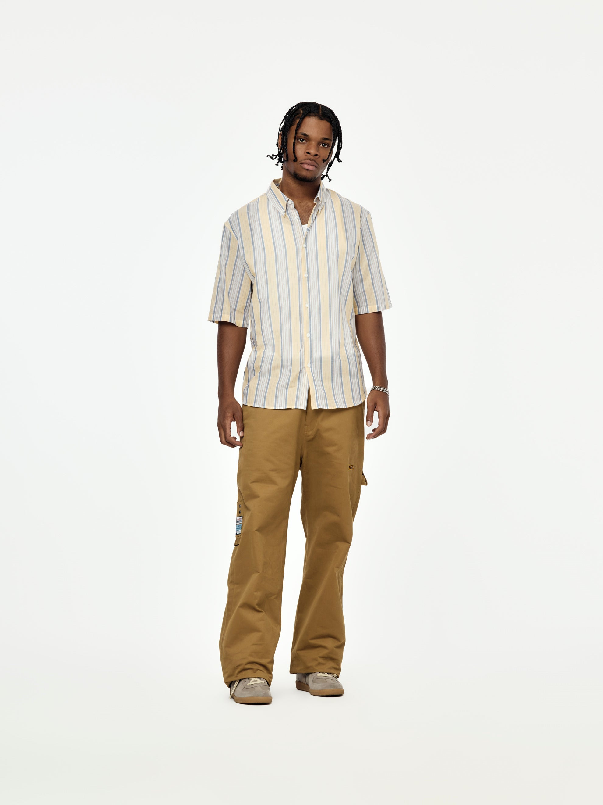 STRIPE S/S CASUAL SHIRT (YELLOW/BLUE) - 4