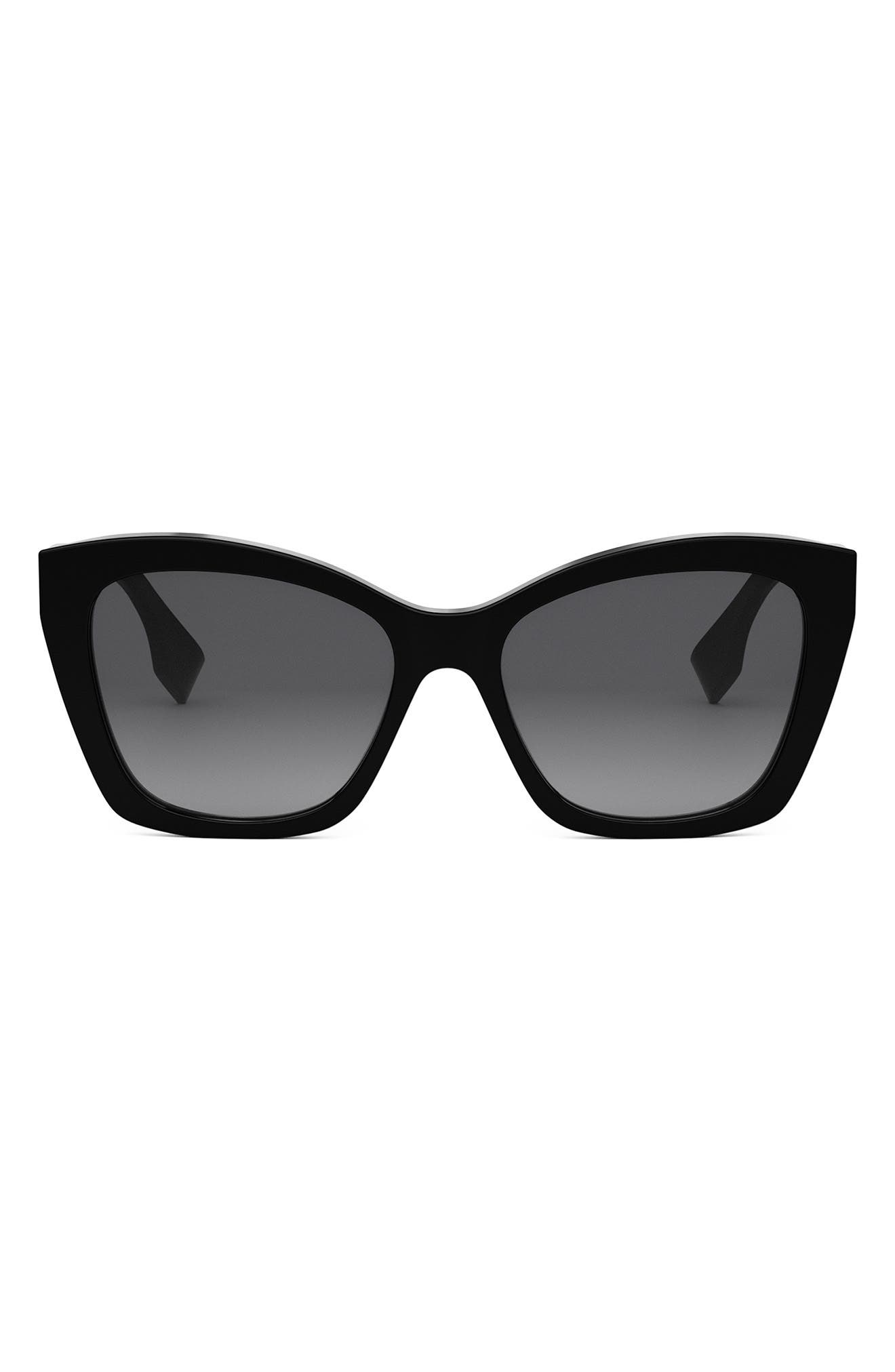 'Fendi Lettering 55mm Gradient Square Sunglasses in Shiny Black /Gradient Smoke at Nordstrom - 1