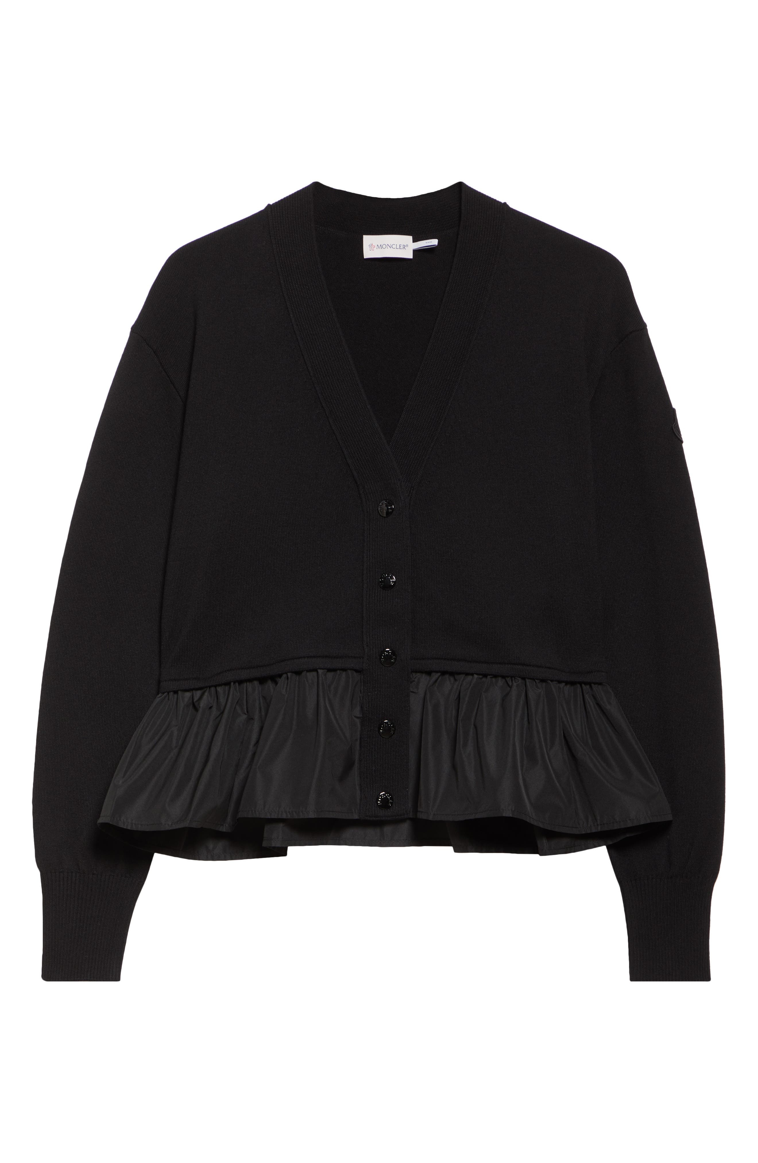 Moncler Flounce Hem Cardigan in Black at Nordstrom - 5