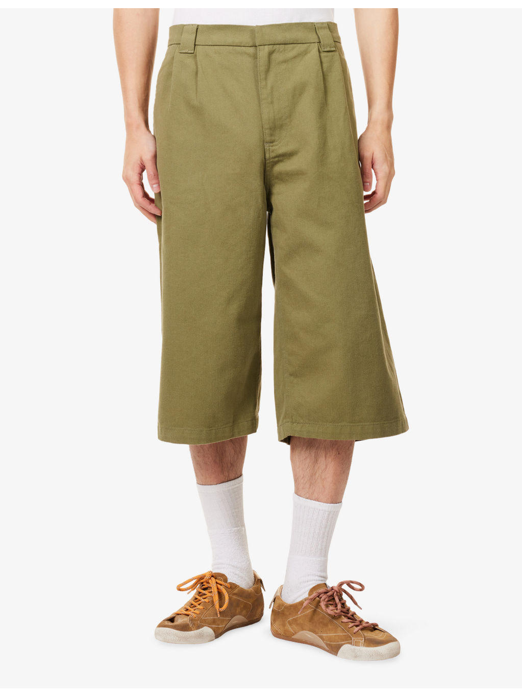 Pleat-Front Long Twill-Cotton Shorts - 3