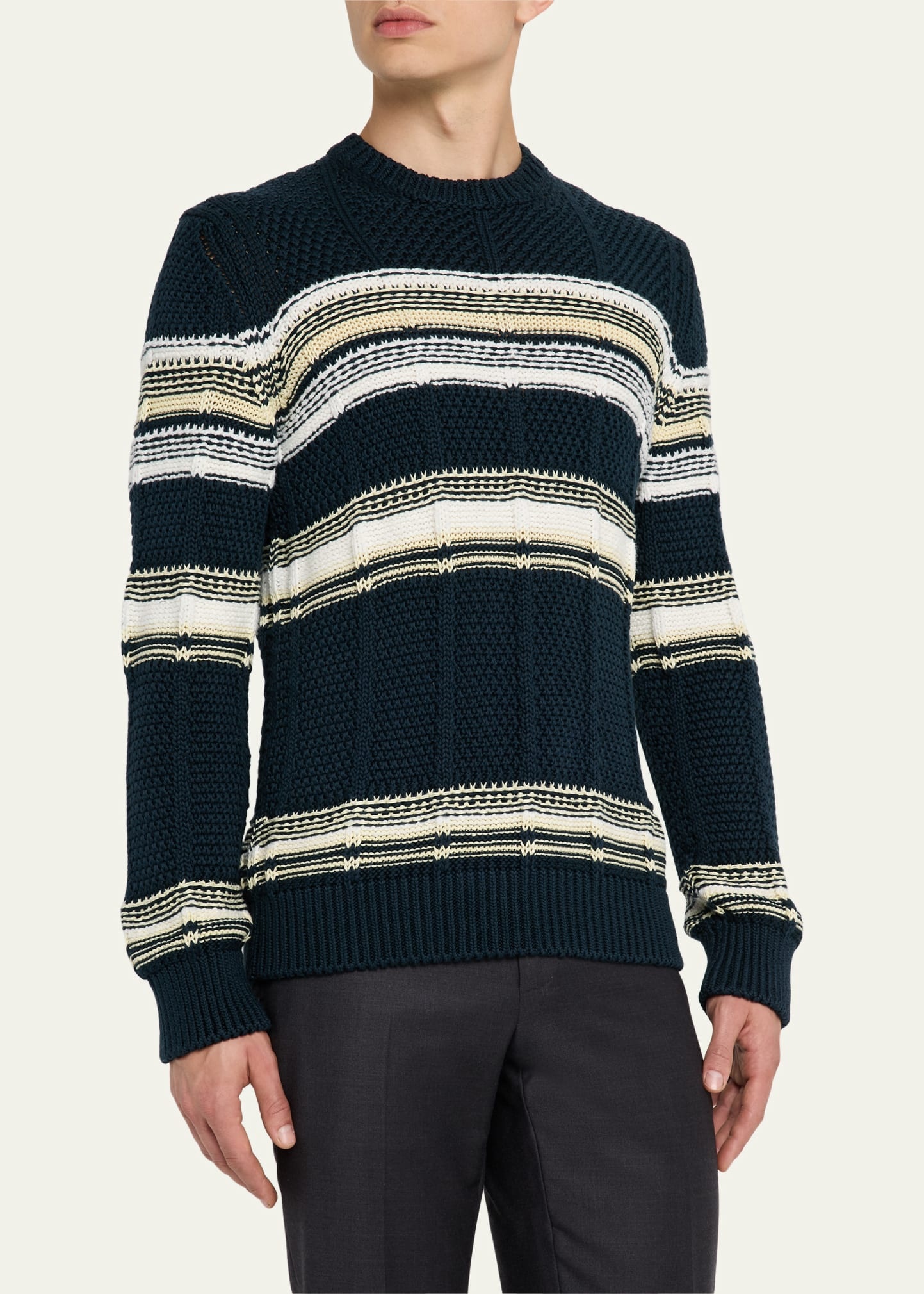 Men's Stripe Jacquard Crewneck Sweater - 4