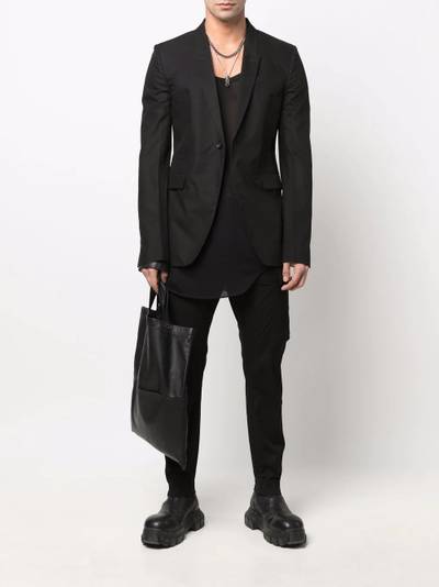 Rick Owens narrow-lapel single-breasted blazer outlook