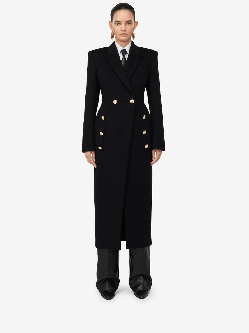 Alexander McQueen Women's Double-breasted Military Coat in Black outlook