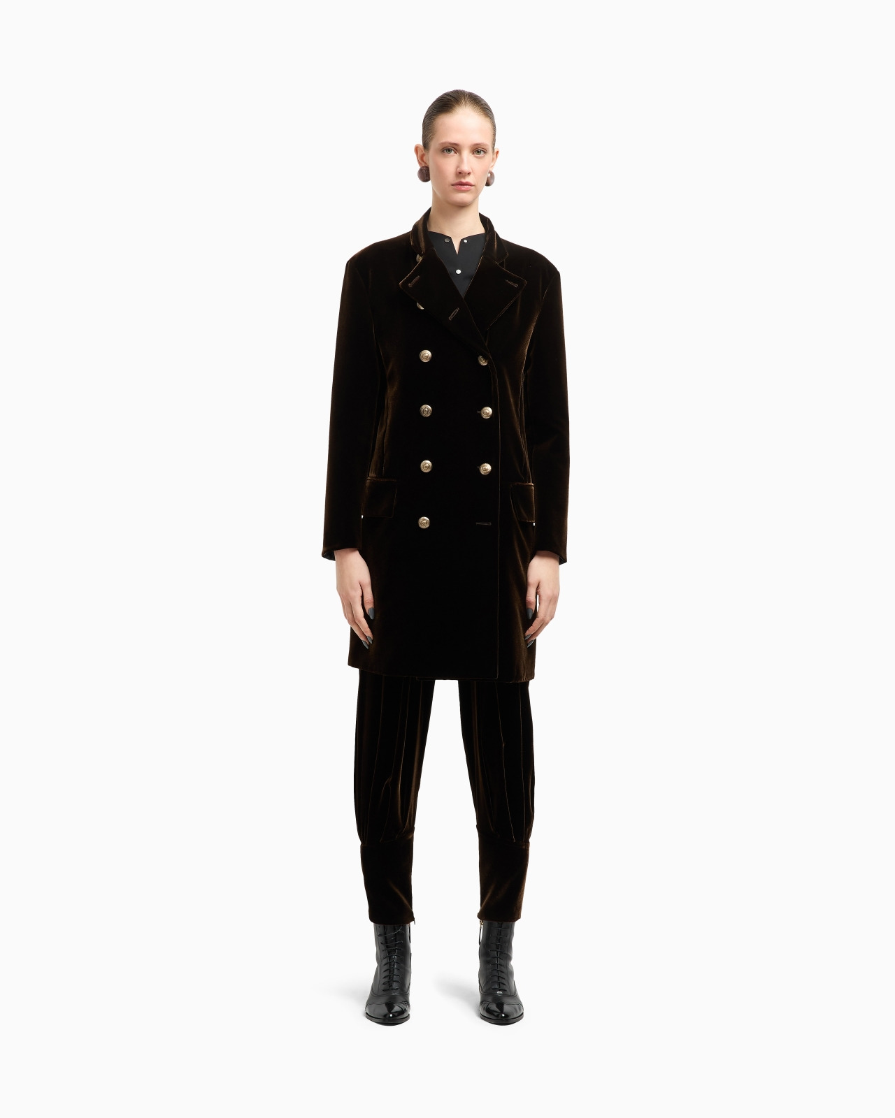 DOUBLE-BREASTED VELVET COAT - 4