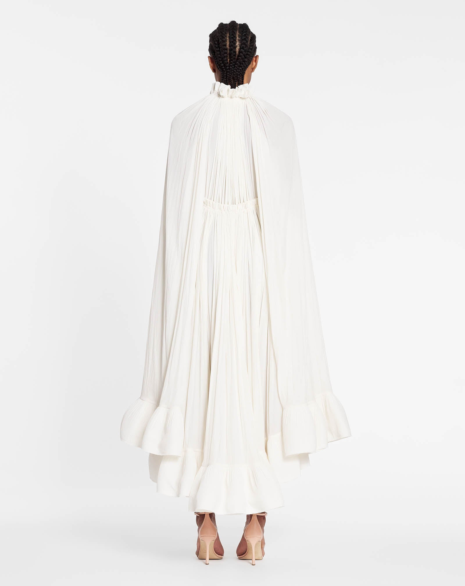 LONG CHARMEUSE RUFFLE DRESS - 4
