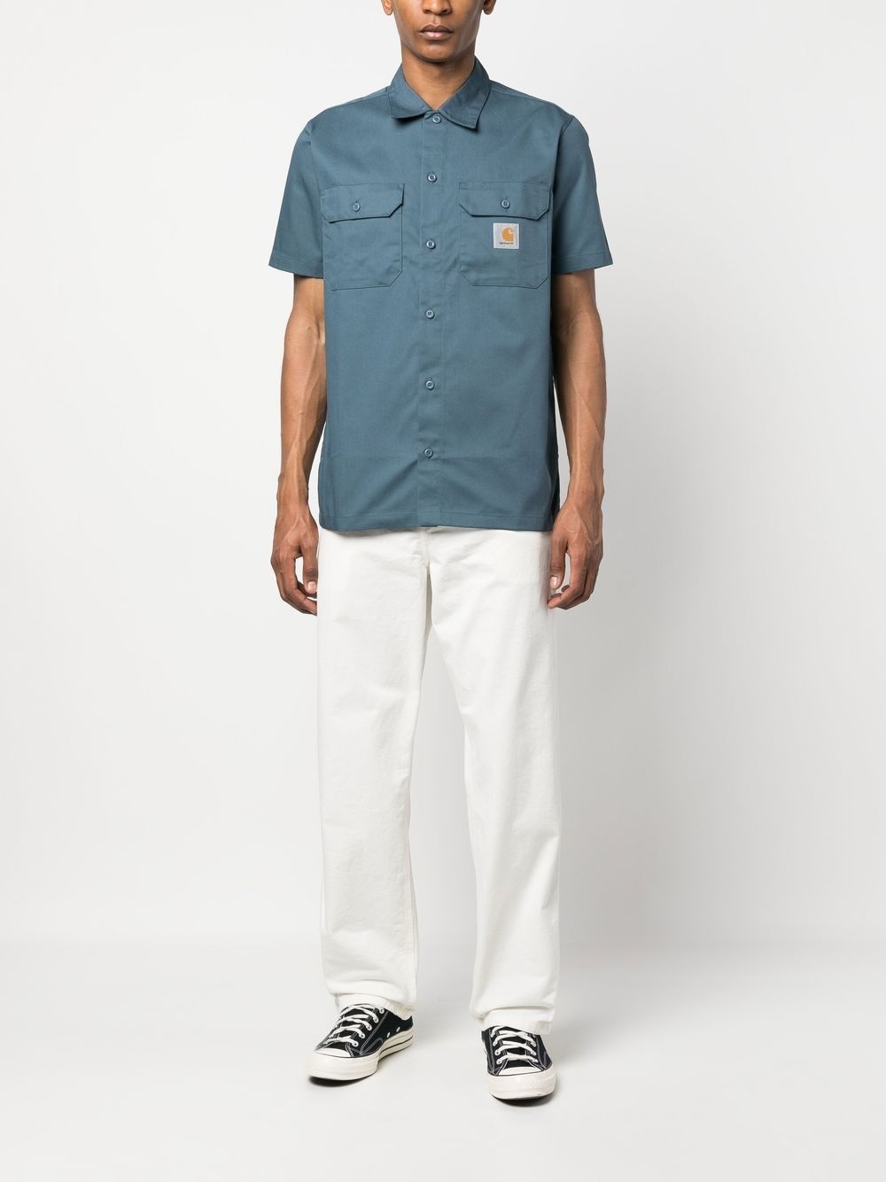 logo-patch straight-leg trousers - 2