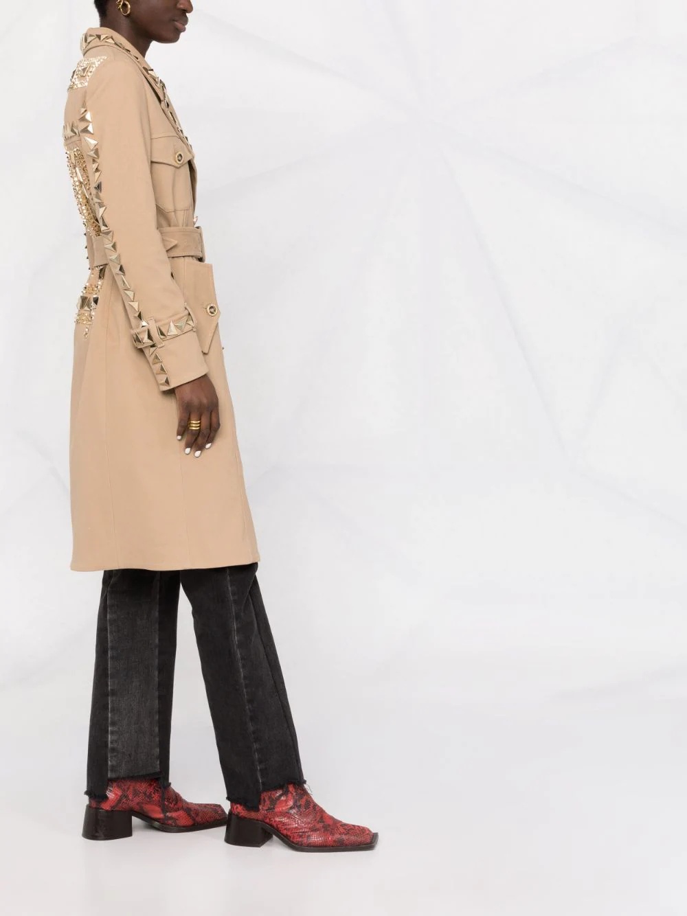 studded belted trench coat - 6
