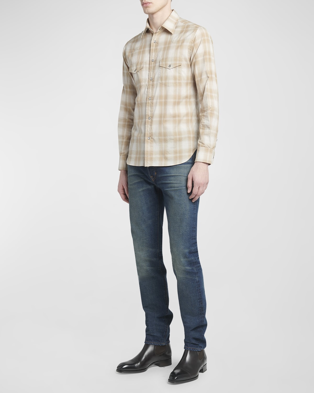 Men's Degrade Check Western Button-Down Shirt - 2