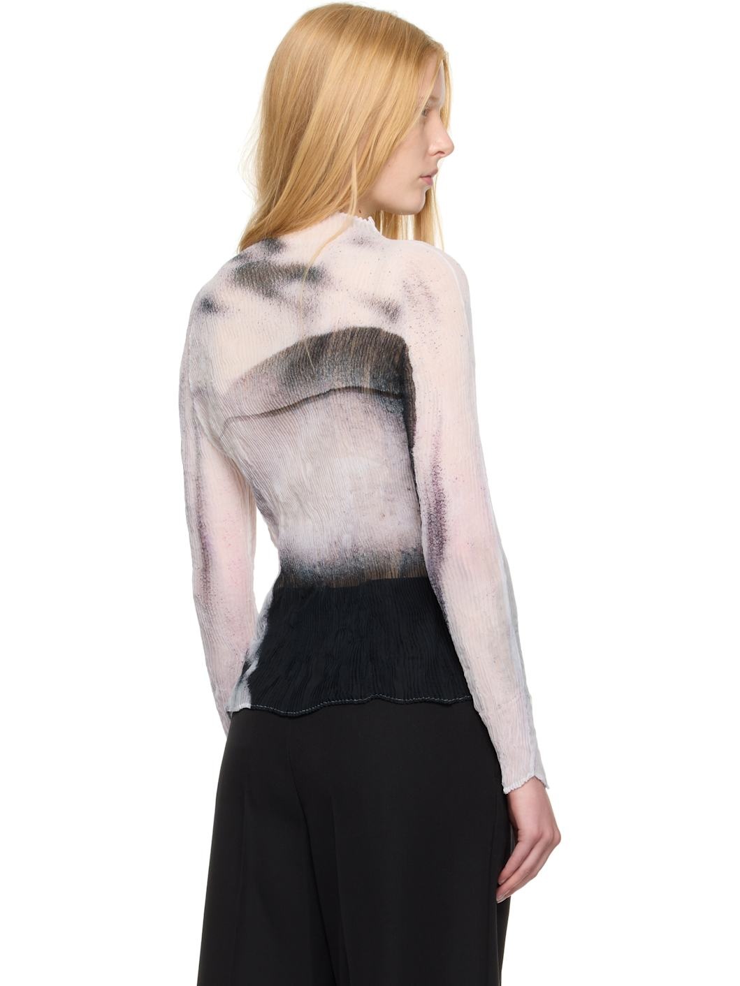 White & Black Shadow Study Pleats Chiffon Twist Turtleneck - 3
