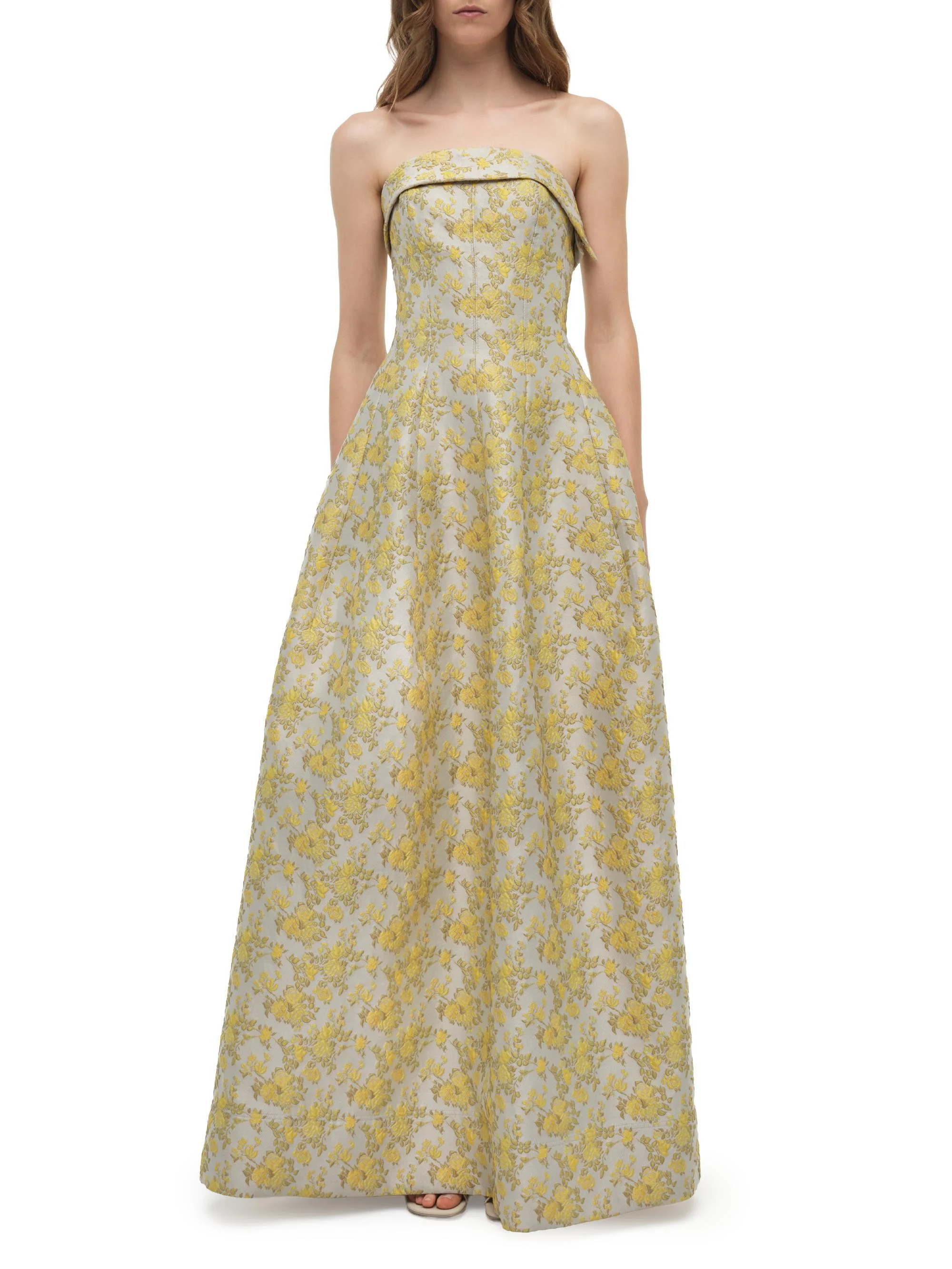 Women's Octavia Floral Jacquard Strapless Gown - Buttercream - 1