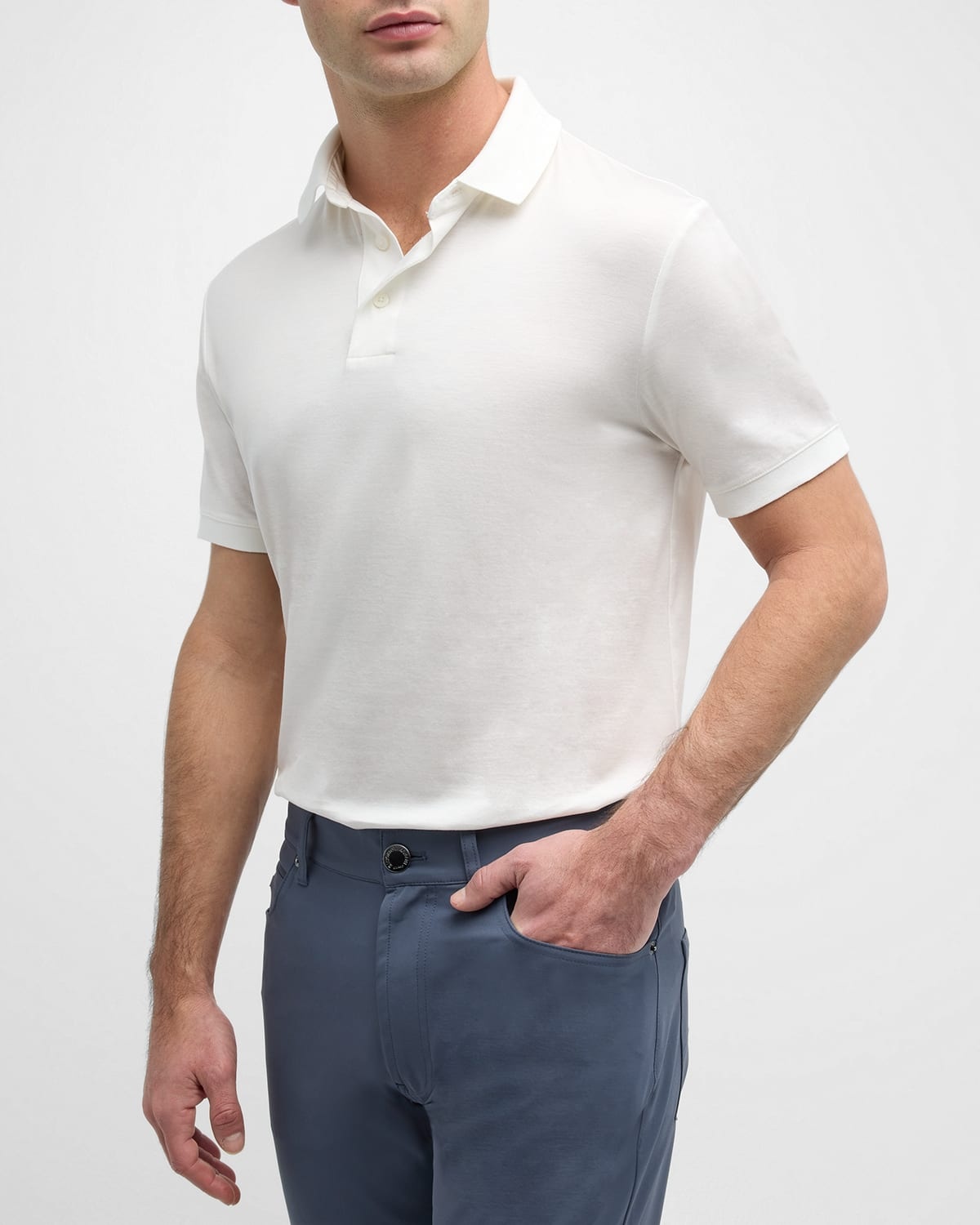 Men's Solid Jersey-Stretch Polo Shirt - 6