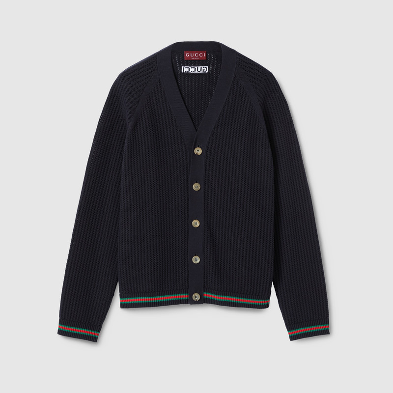 Ajour cotton knit cardigan with Web 1