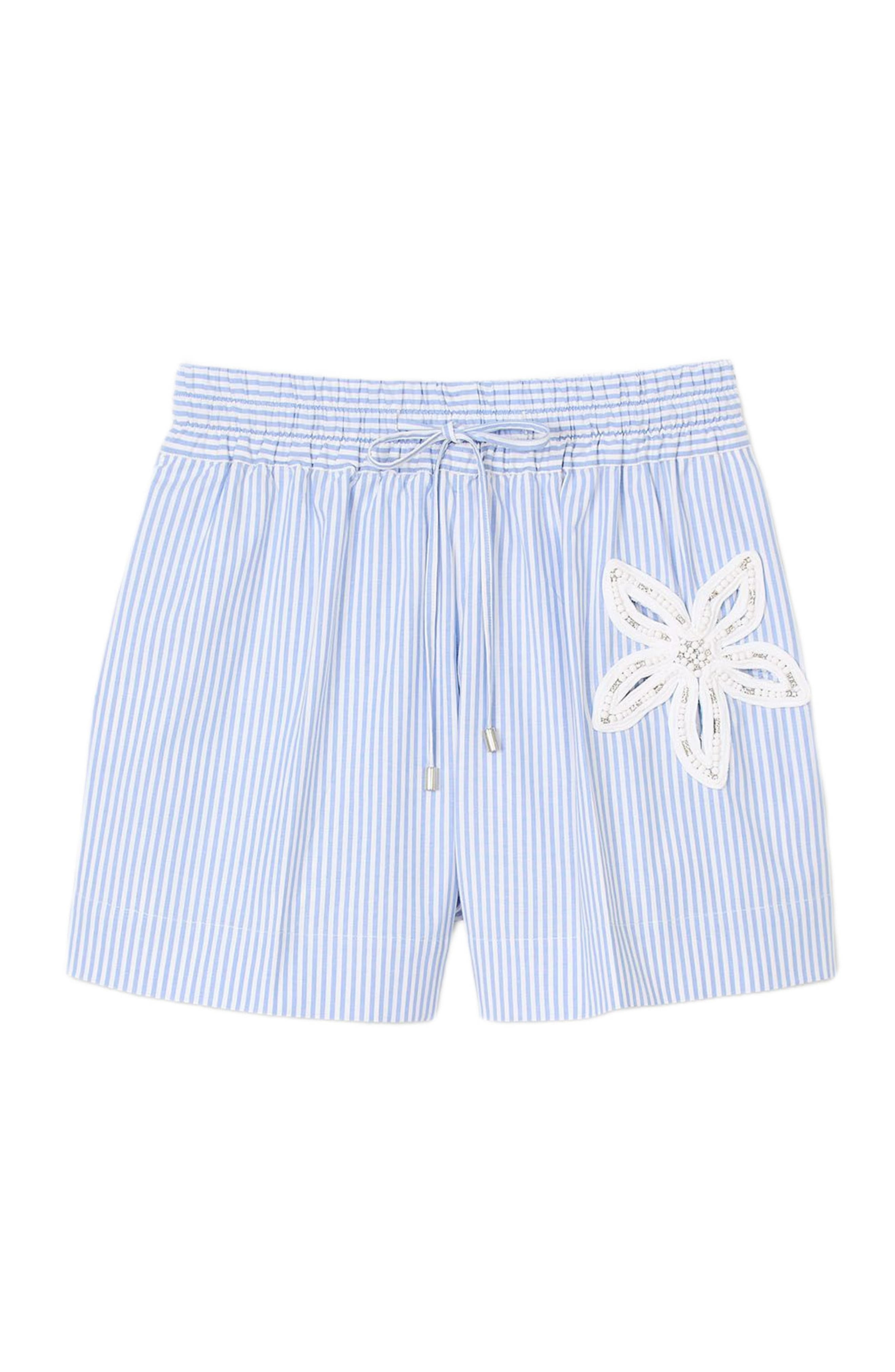 SANDRO Striped shorts with flower detail in Sky Blue at Nordstrom - 5