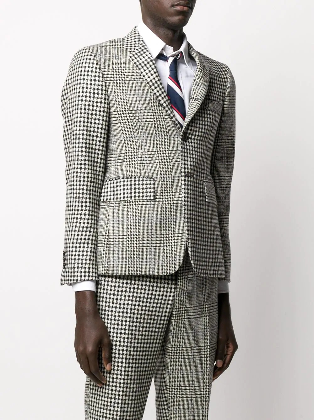 mixed check wool blazer - 3