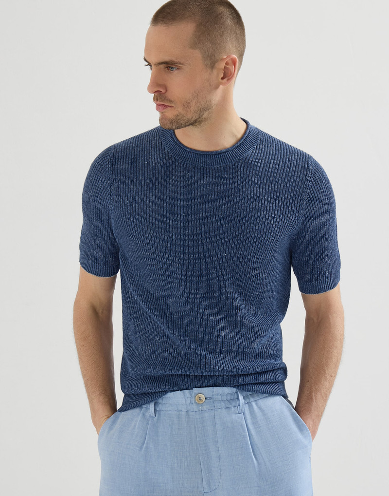 Linen and cotton half English rib knit t-shirt 5