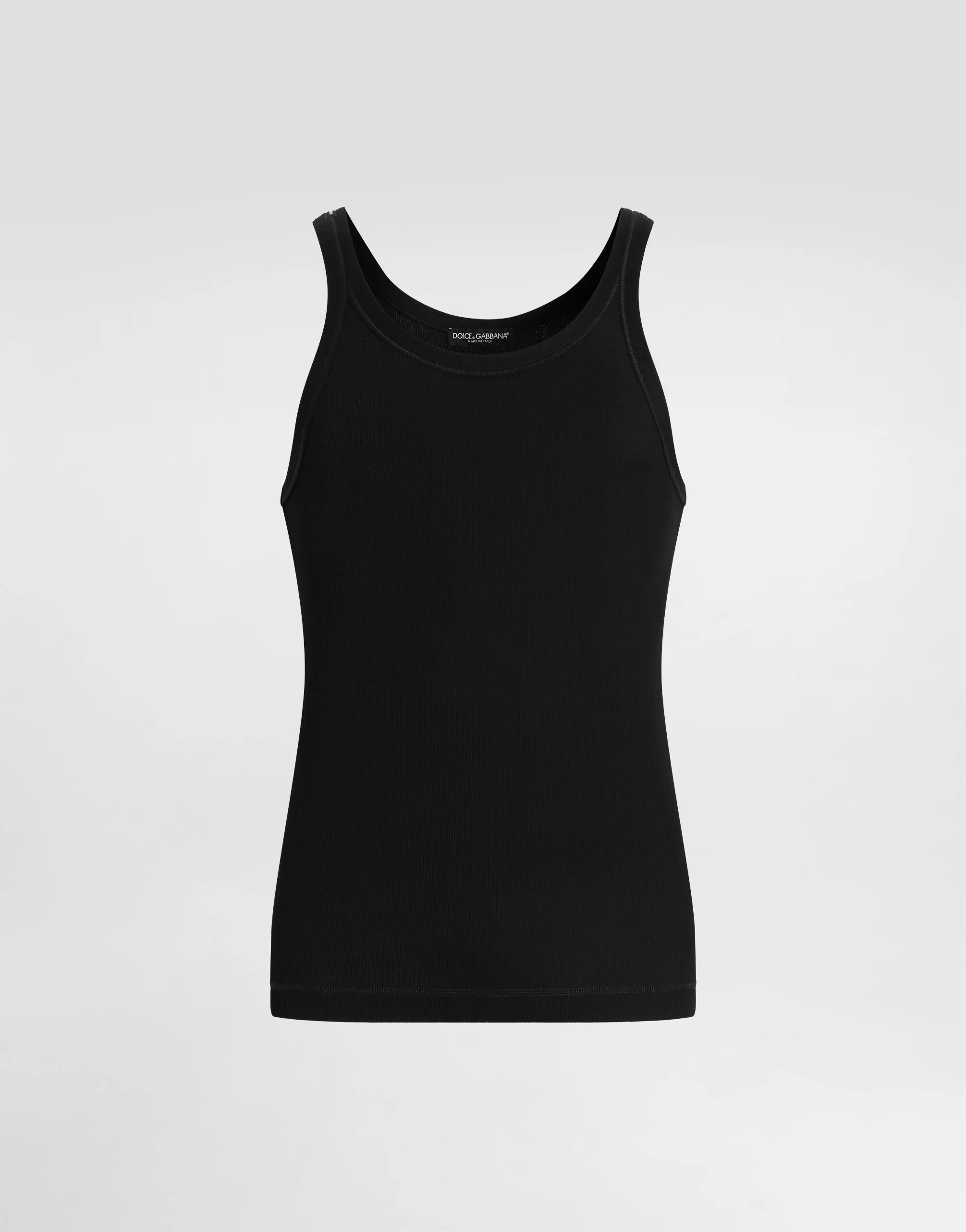 Fine-rib slim-fit singlet with tag - 1