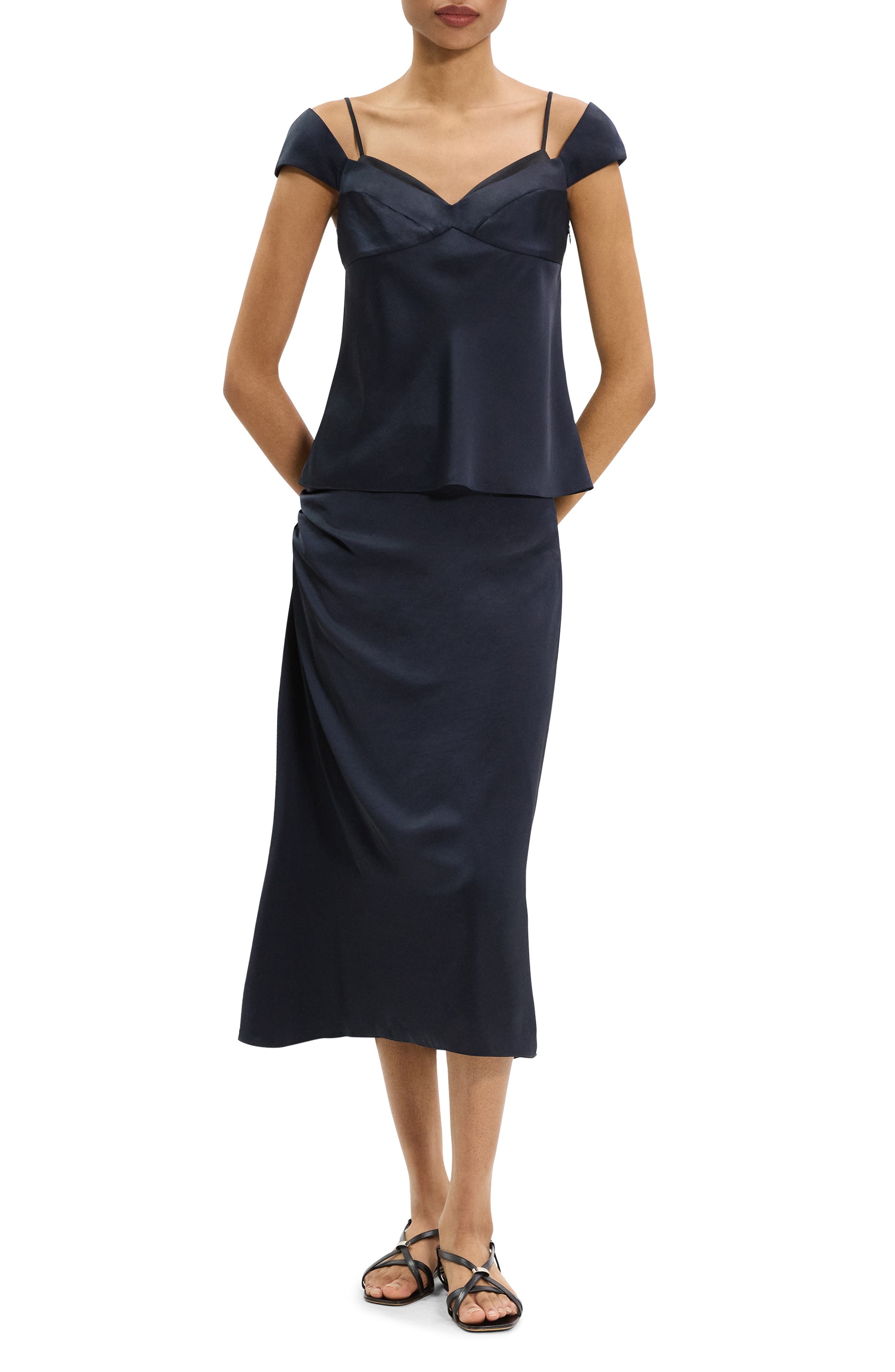 Theory Peek Camisole Layered Look Sleeveless Top in Navy/Black at Nordstrom - 7