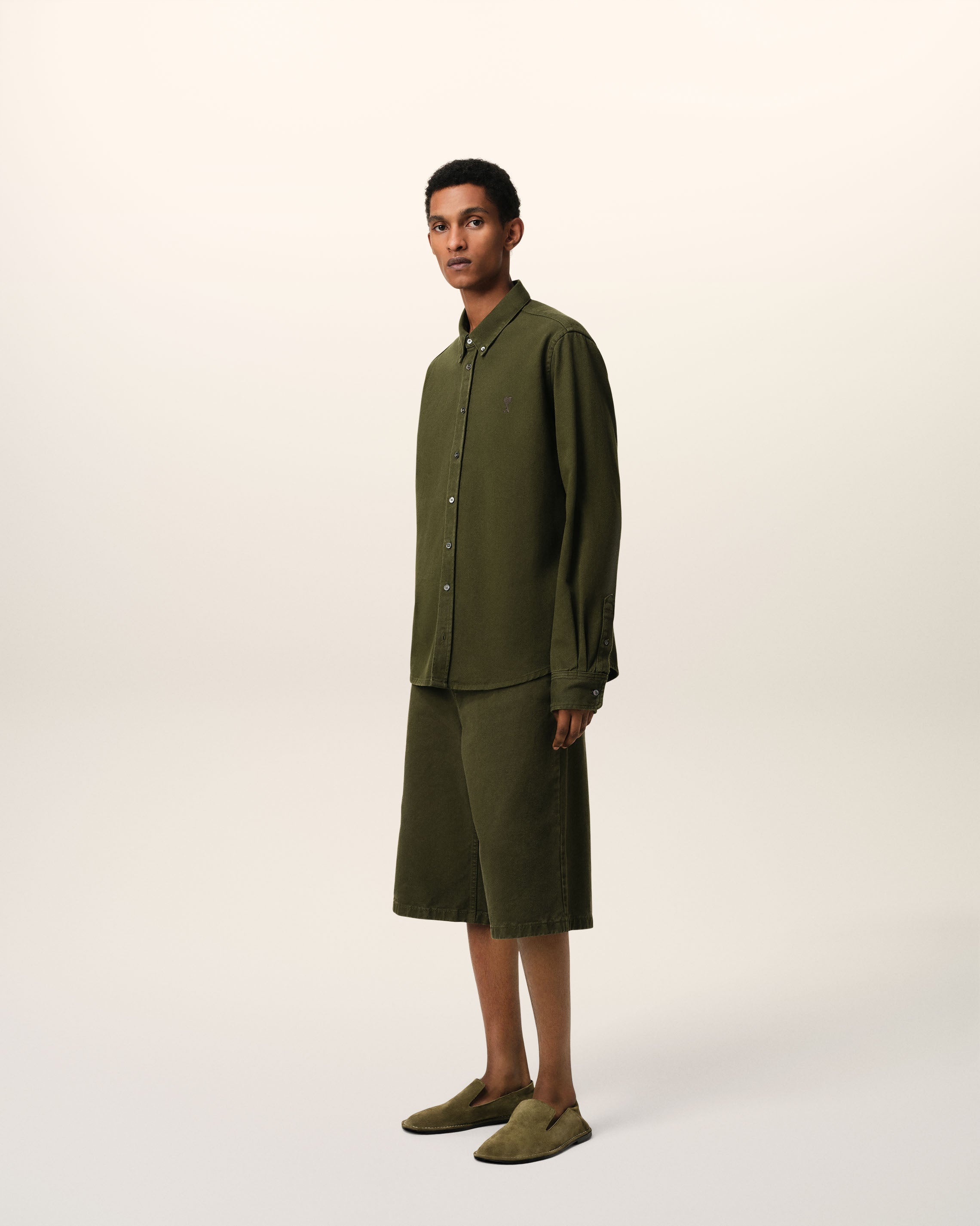 GREEN COTTON BUTTON-DOWN AMI DE COEUR SHIRT - 6