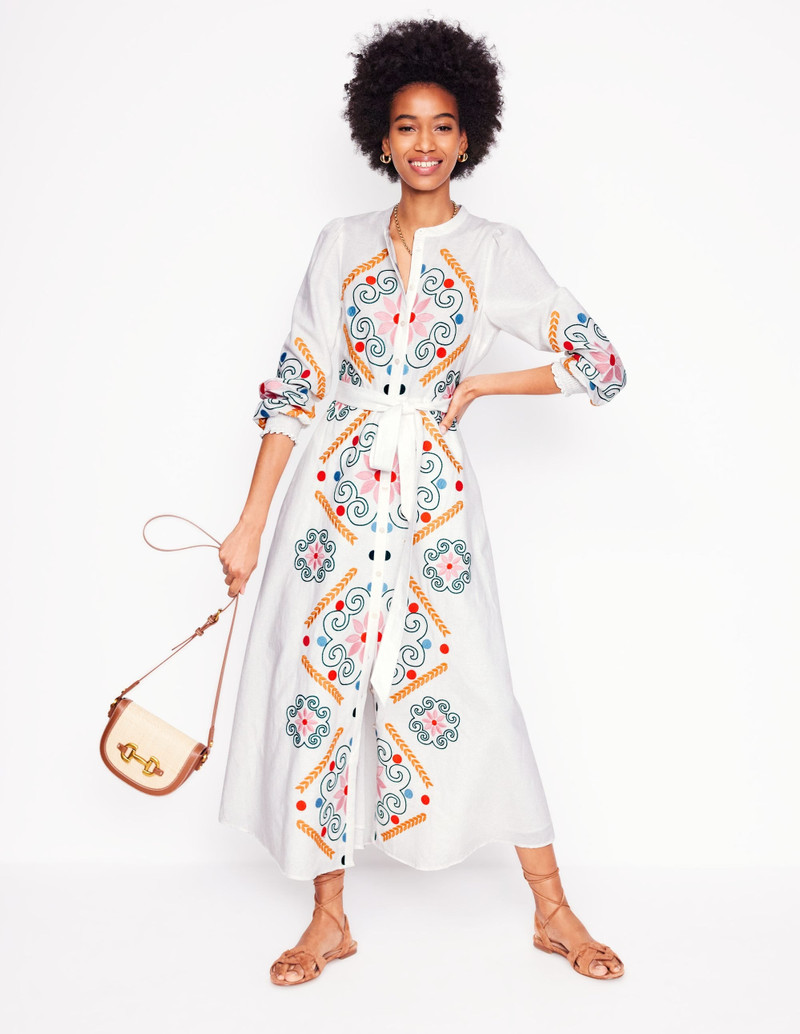 Ruby Linen Blend Shirt Dress-White Embroidery 7